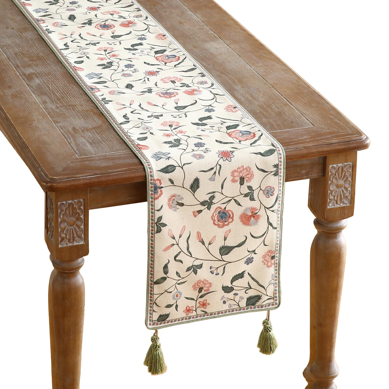 ISAENNE Designer French Country Linen Table Runner 71 Inches Long,Elegant Colorful Floral Pattern Table Runners for Dining Tables,Thanksgiving,Christmas,Kitchen Decor,12"*71"-Serenity F