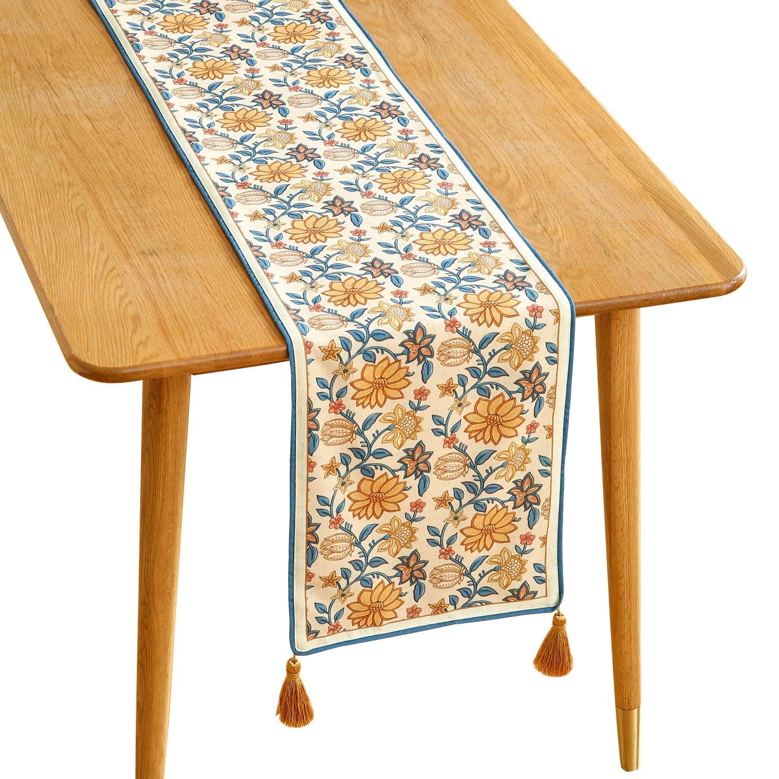 ISAENNE Designer French Country Linen Table Runner 71 Inches Long,Elegant Colorful Floral Pattern Table Runners for Dining Tables,Thanksgiving,Christmas,Kitchen Decor,12"*71"-Serenity F