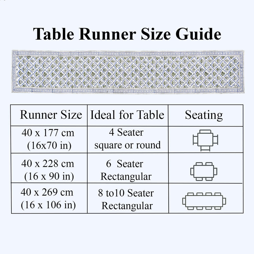 Ridhi Light Steel Blue Hand Block Print 100% Cotton Reusable Table Runner 16" X 90" Inches Table Runner Decorative Everyday Use for Dining, Home Gift for Spring, Easter, Valentine