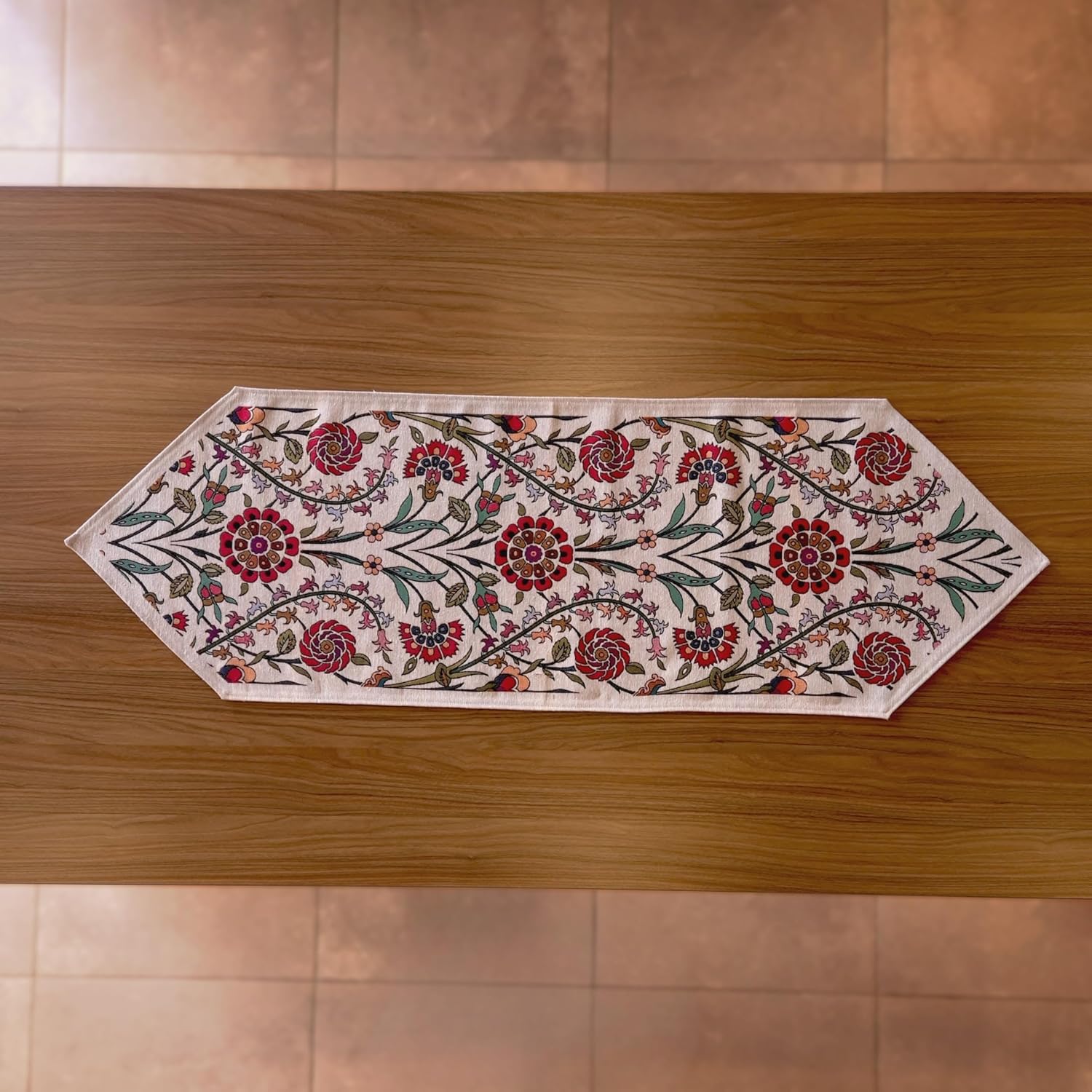 Jacquard Woven Floral Table Runner 18x55 inches – Rustic Gobelin Tapestry Dining Table Decor, Durable Cotton & Polyester Blend Fabric, Vintage Farmhouse Style, Machine Washable Easy Care (Pattern 1)