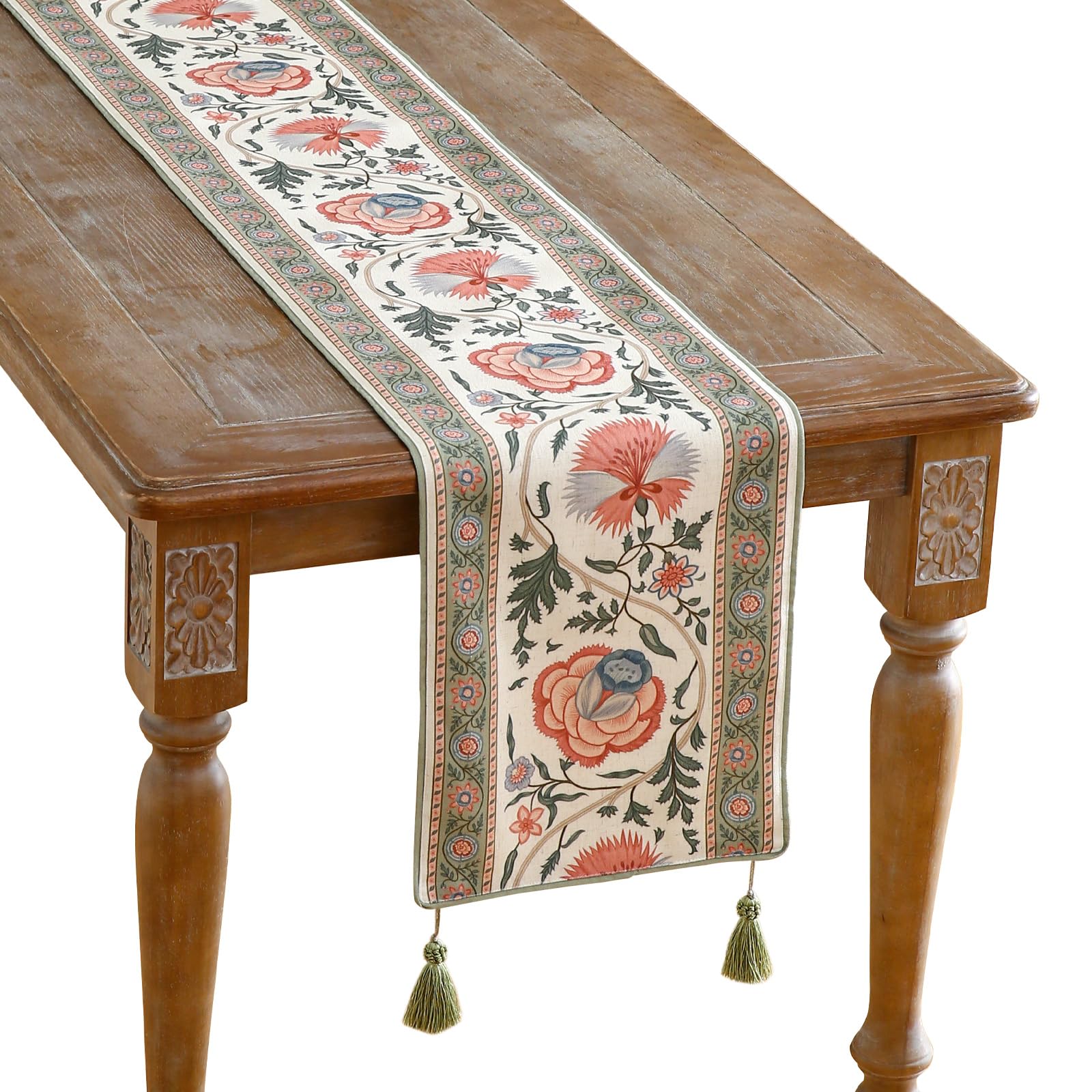 ISAENNE Designer French Country Linen Table Runner 71 Inches Long,Elegant Colorful Floral Pattern Table Runners for Dining Tables,Thanksgiving,Christmas,Kitchen Decor,12"*71"-Serenity F