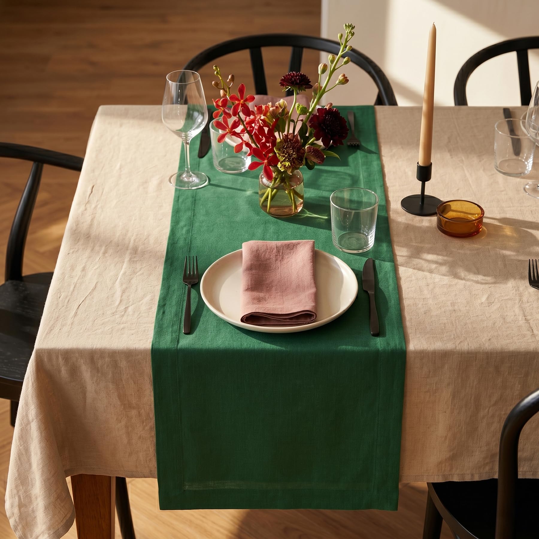 Solino Home Linen Natural Table Runner 72 Inches Long - 100% Pure Linen Dining Table Runner 14 x 72 Inch for Summer - Fete