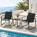 DWVO 3 Piece Patio Furniture Set, Durable Textilene Patio Set with Rocking Chairs Set of 2 & Tempered Glass Table for Garden, Balcony & Poolside, Black