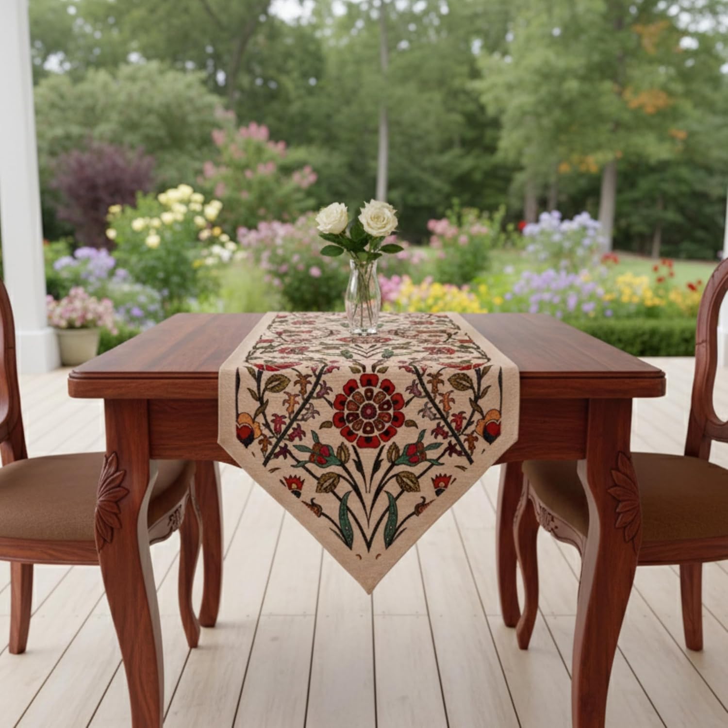 Jacquard Woven Floral Table Runner 18x55 inches – Rustic Gobelin Tapestry Dining Table Decor, Durable Cotton & Polyester Blend Fabric, Vintage Farmhouse Style, Machine Washable Easy Care (Pattern 1)