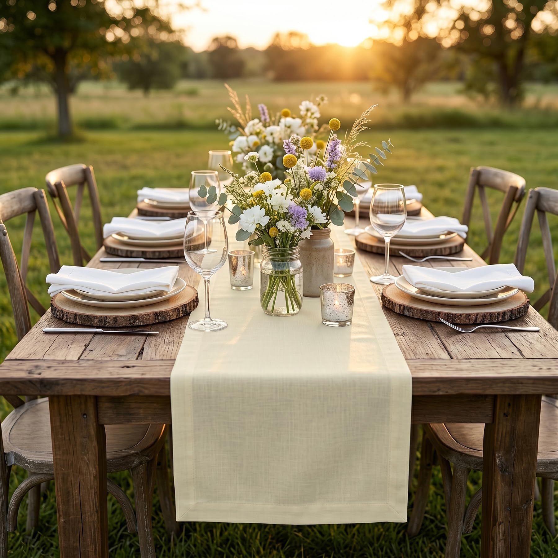 Solino Home Linen Natural Table Runner 72 Inches Long - 100% Pure Linen Dining Table Runner 14 x 72 Inch for Summer - Fete