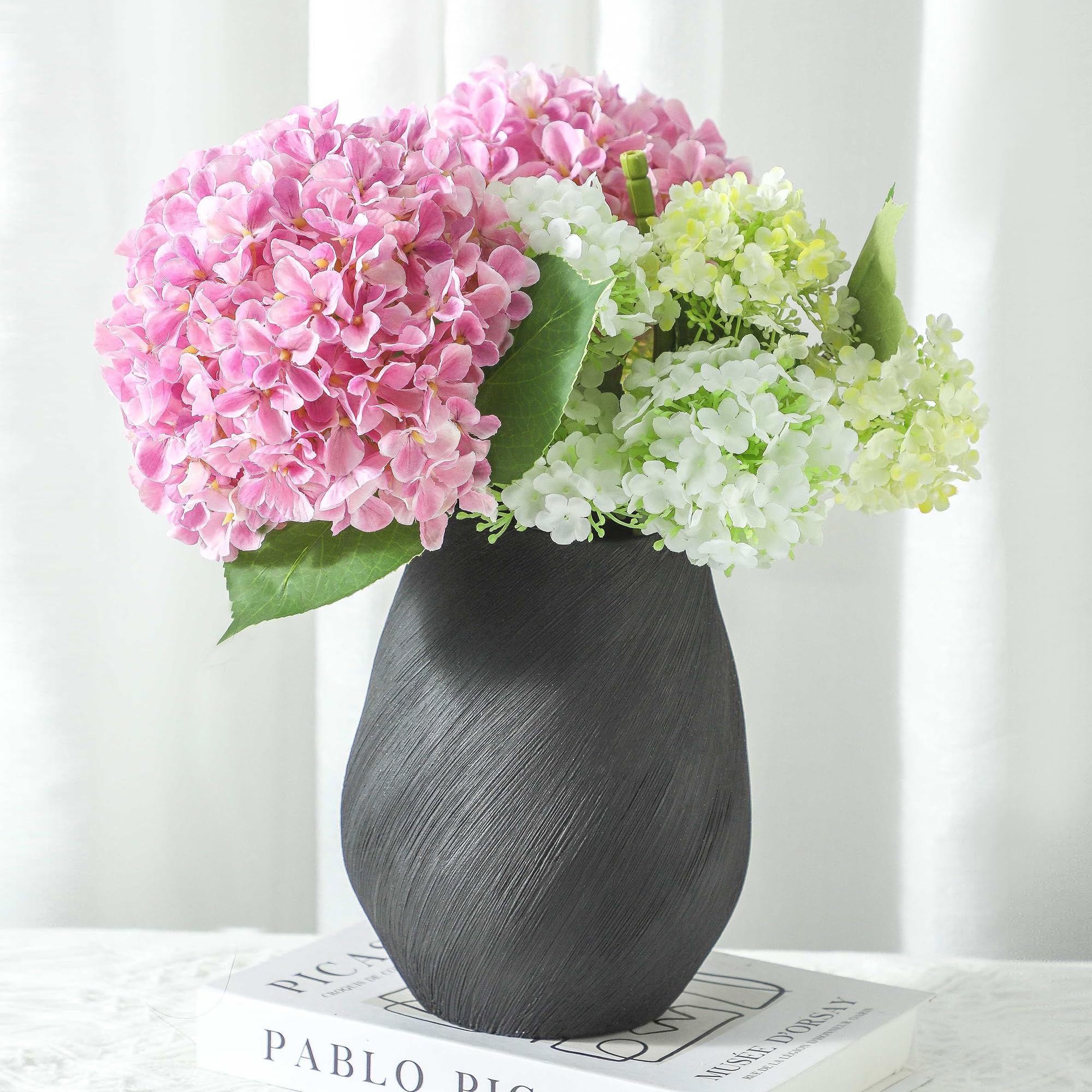ALMA White Modern Ceramic Vase, 8'' Tall Minimalist Flower Vase for Home Decor, Beige Textured Vase for Living Room, Bedroom, Enterway, Bookshelf, Mantel,Dinning Table, Gift for Wedding & Holiday