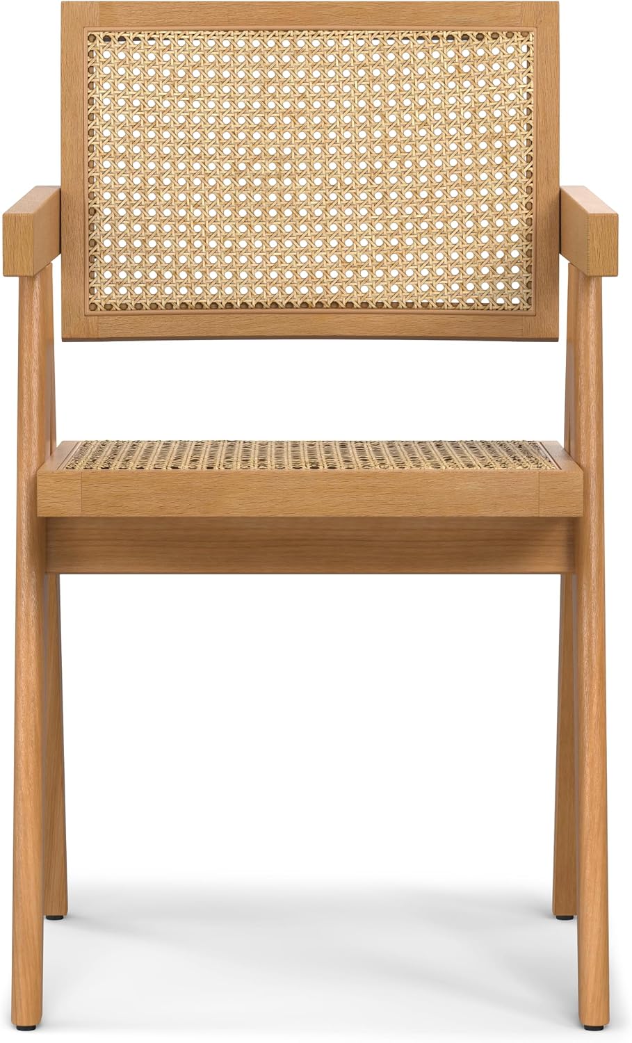 SIMPLIHOME Regina Dining Chairs - Mid-Century Modern Solid Beechwood and Rattan Arm Chair Set in Natural, Dining Room Seating with Open Frame, Curved Arms and Woven Seat and Backrest (Set of 2)