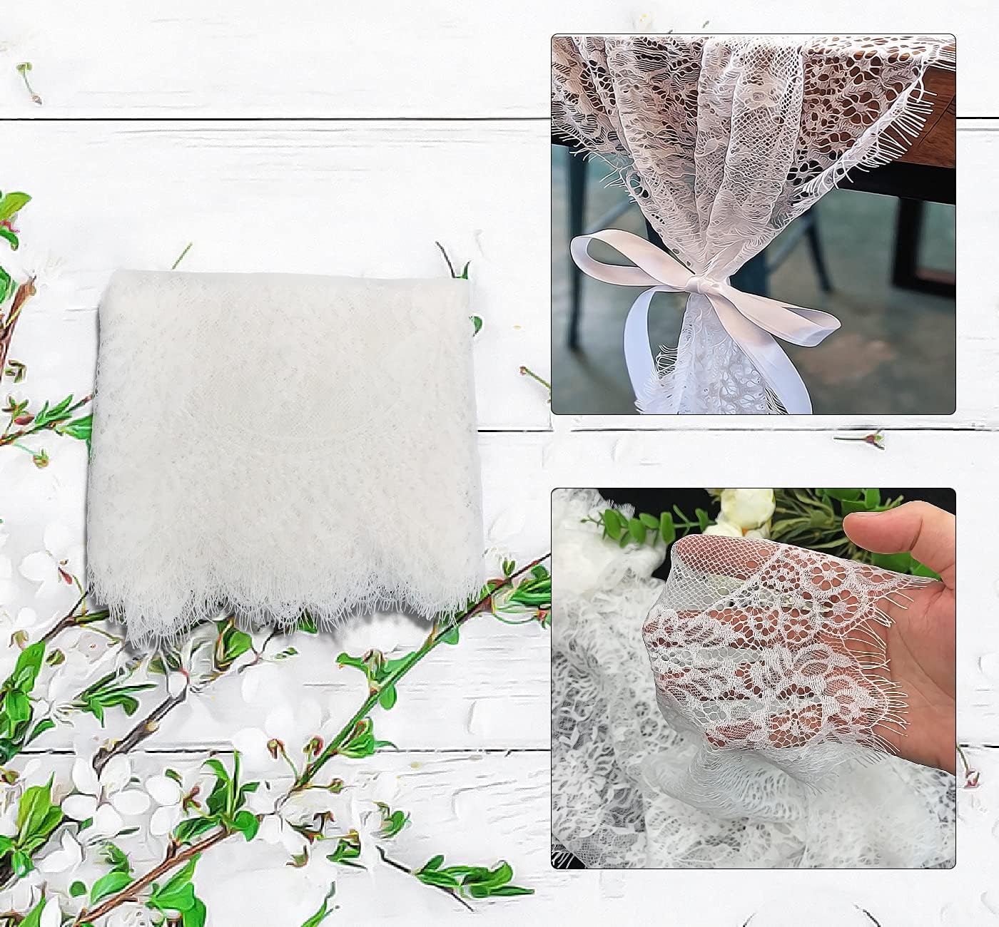 10 Pcs White Lace Table Runner 14 x 120 Inch Embroidered Boho Table Runner for Wedding Party Bridal Shower Decorations Vintage Rustic Table Runners