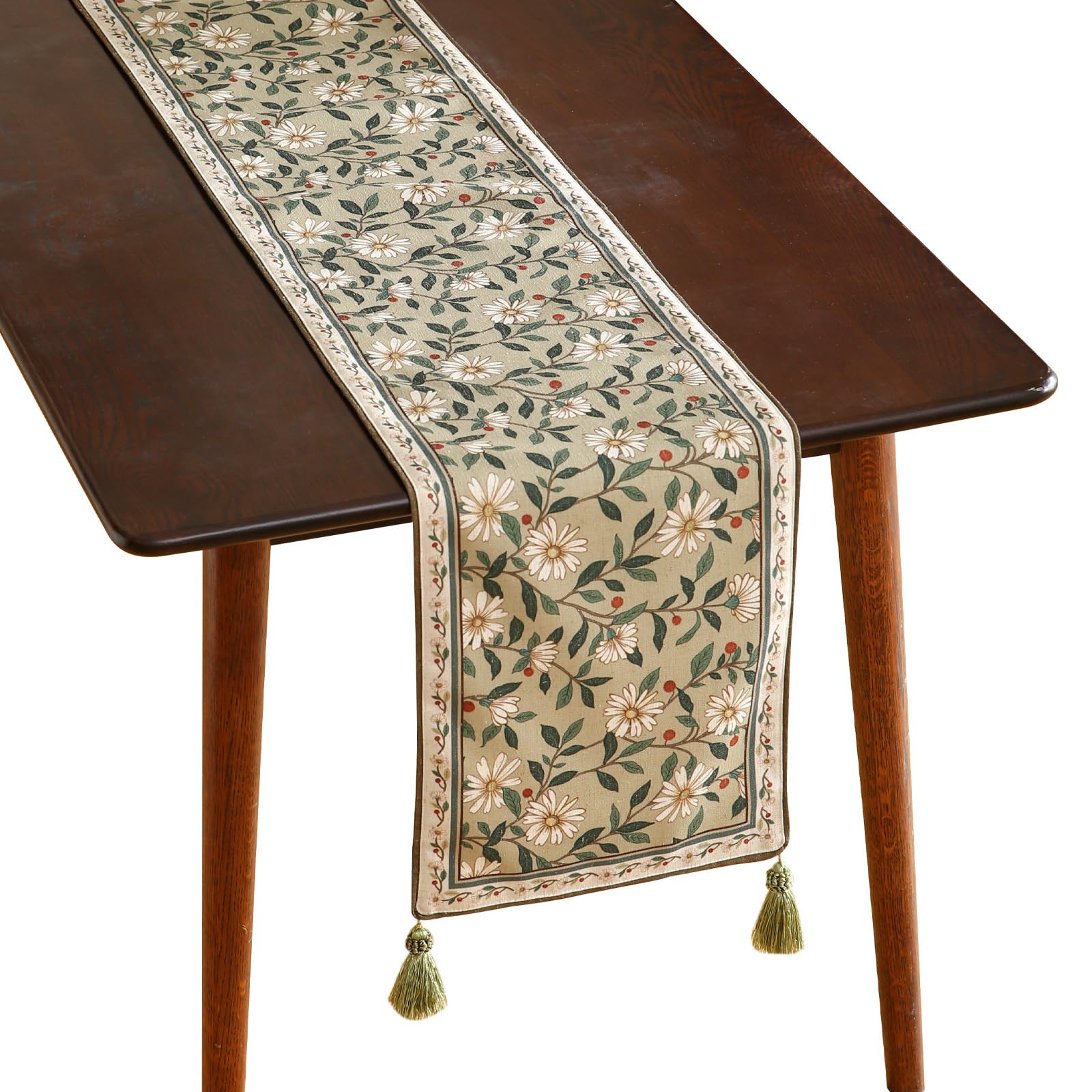 ISAENNE Designer French Country Linen Table Runner 71 Inches Long,Elegant Colorful Floral Pattern Table Runners for Dining Tables,Thanksgiving,Christmas,Kitchen Decor,12"*71"-Serenity F