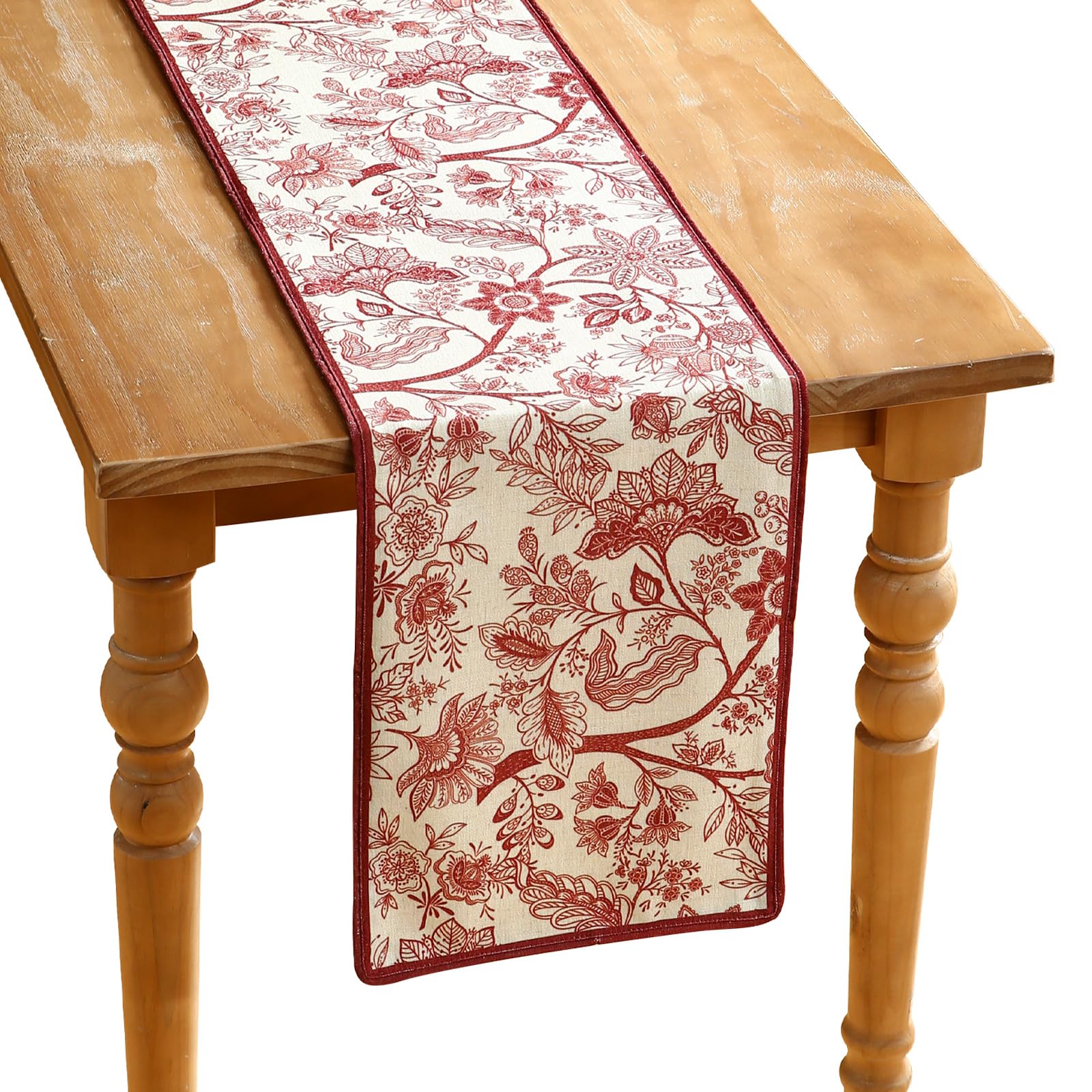 ISAENNE Designer French Country Linen Table Runner 71 Inches Long,Elegant Colorful Floral Pattern Table Runners for Dining Tables,Thanksgiving,Christmas,Kitchen Decor,12"*71"-Serenity F