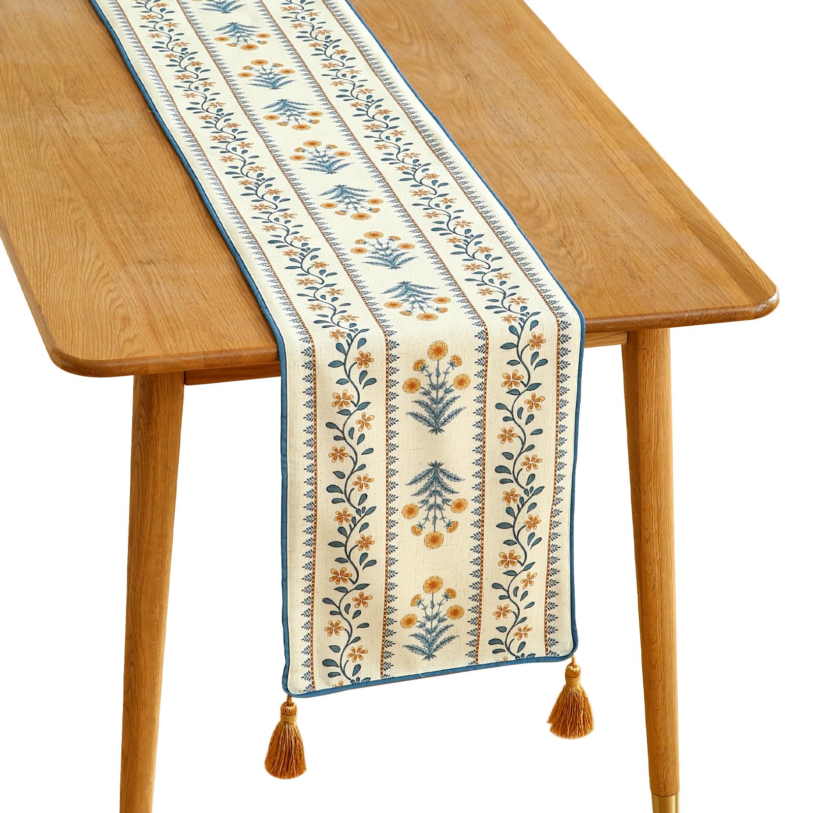 ISAENNE Designer French Country Linen Table Runner 71 Inches Long,Elegant Colorful Floral Pattern Table Runners for Dining Tables,Thanksgiving,Christmas,Kitchen Decor,12"*71"-Serenity F