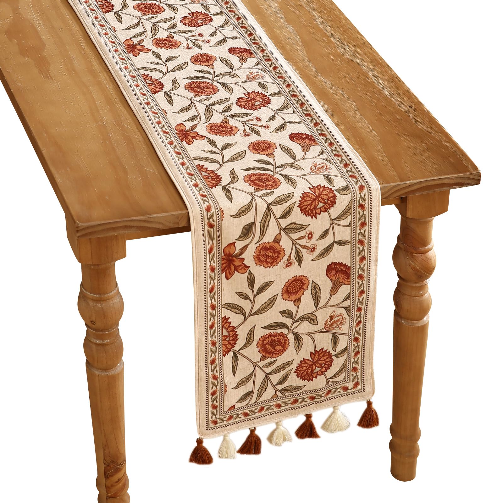 ISAENNE Designer French Country Linen Table Runner 71 Inches Long,Elegant Colorful Floral Pattern Table Runners for Dining Tables,Thanksgiving,Christmas,Kitchen Decor,12"*71"-Serenity F