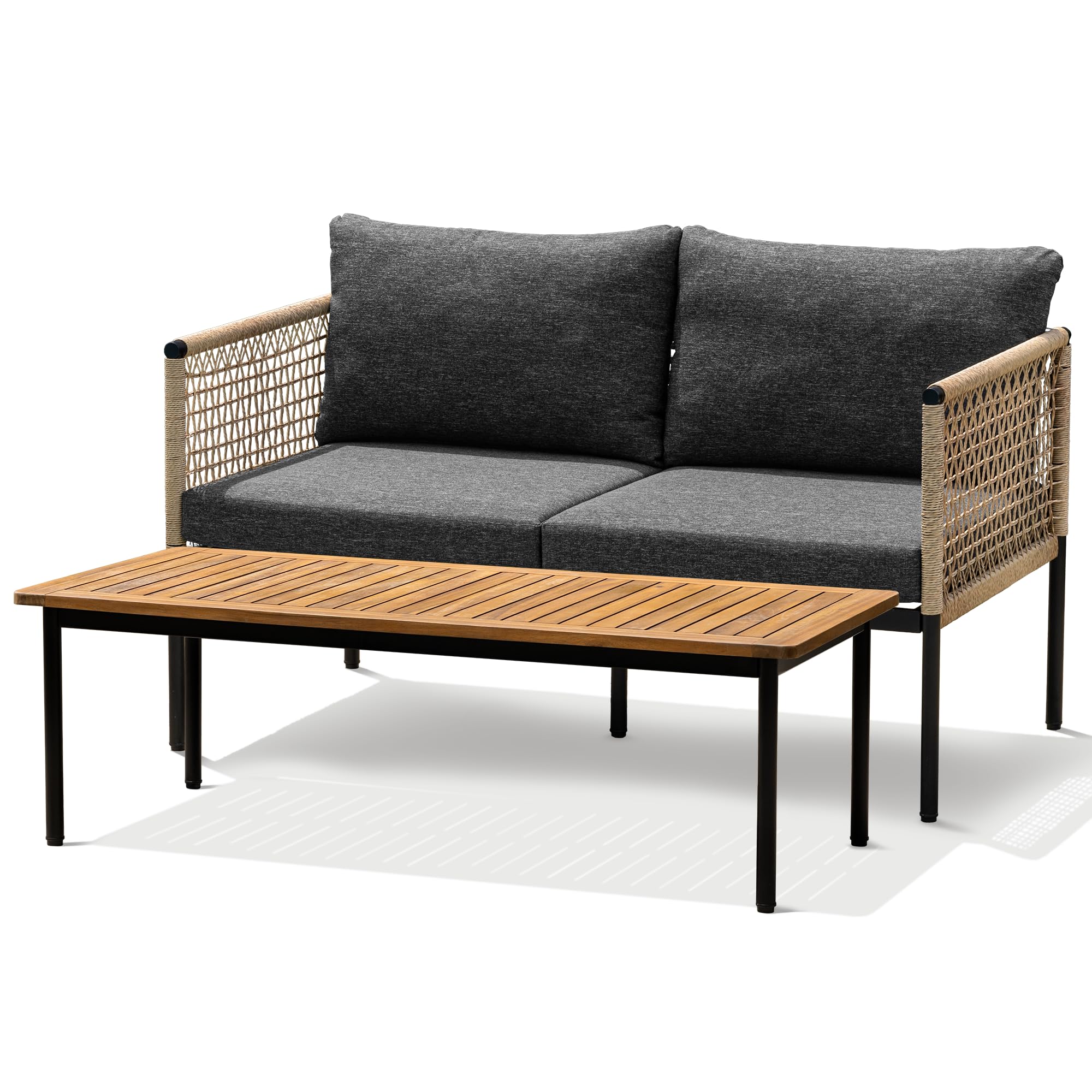 Idzo Heavy Duty 400lbs Capacity Patio Bistro Set 3 Piece Outdoor, Folding Chairs w/Cushion, Square Table, FSC-Certified Acacia Wood, Space-Saving Design for Balcony, Garden and Porch - Upgrade