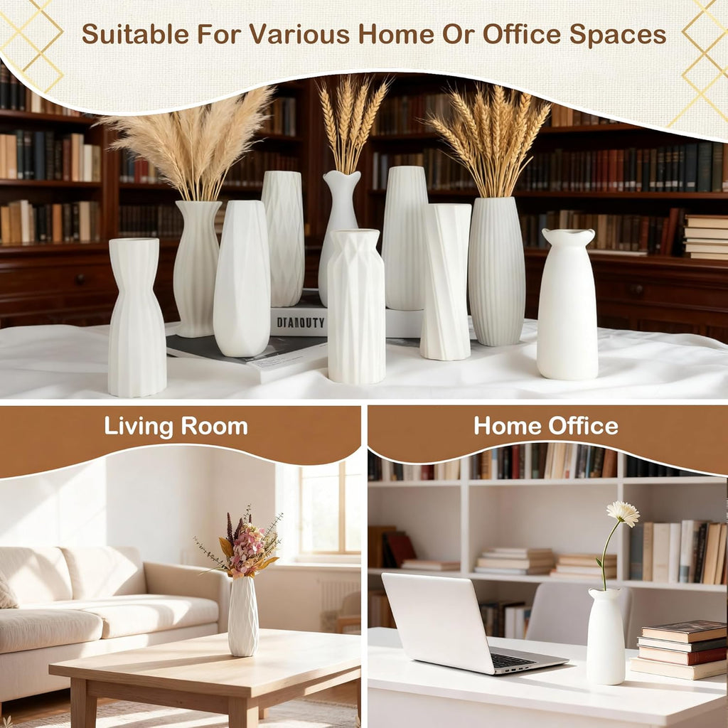 10-Pack 8 Inch Matte White Minimalist Ceramic Vases Bulk for Home Decor, Weddings, Pampas Grass and DIY Crafts