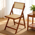 Set of 2 Walnut Mid-Century Modern Rattan Folding Patio Dining Chairs with Adjustable Backrest for Balcony, Porch, Deck & Backyard