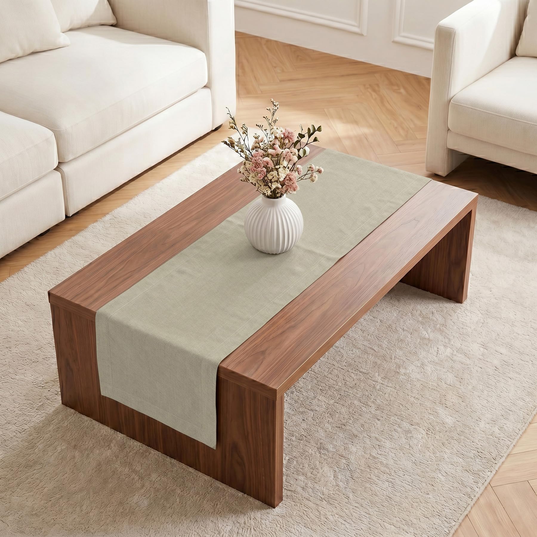 Solino Home Linen Natural Table Runner 72 Inches Long - 100% Pure Linen Dining Table Runner 14 x 72 Inch for Summer - Fete