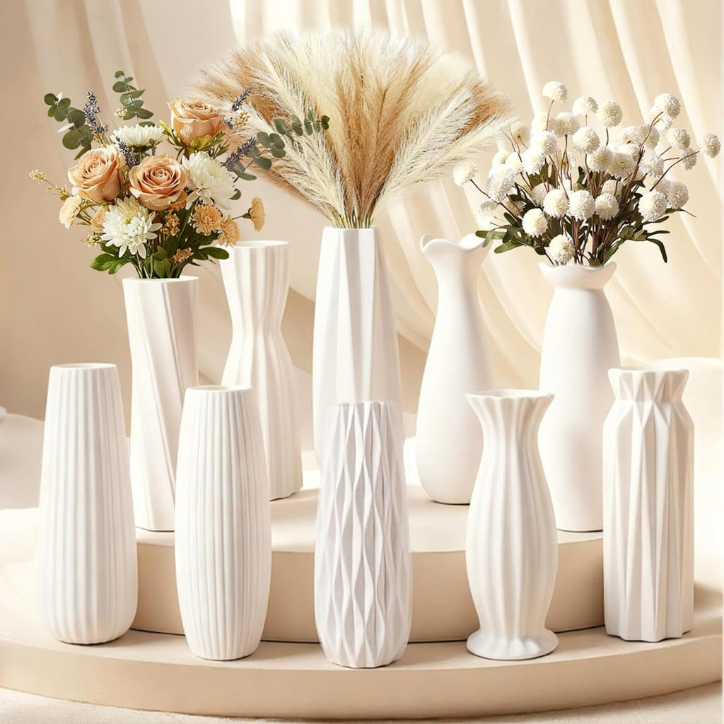 10-Pack 8 Inch Matte White Minimalist Ceramic Vases Bulk for Home Decor, Weddings, Pampas Grass and DIY Crafts