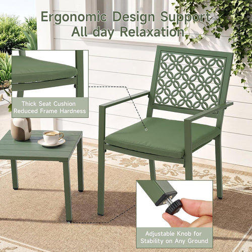 3-Piece Outdoor Bistro Set, Stackable Metal Steel Outdoor Table and Chairs, Waterproof Rustproof Patio Furniture Conversation Set for Porch Garden Balcony Backyard, Sage Green