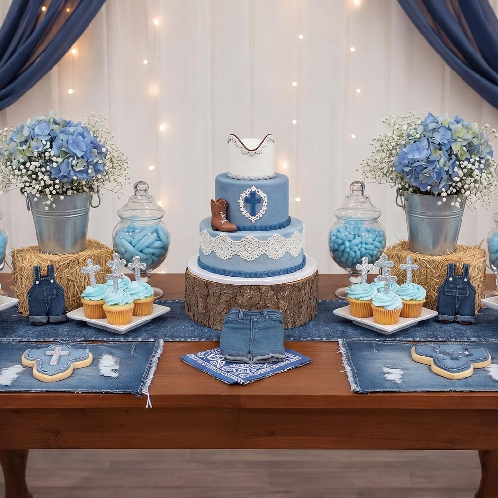 Mindsoft 10 Pcs Blue Jean Table Runners 13x72 Inches Blue Jean Baby Shower Decorations Denim Jeans Decorative Table Runners for Denim and Diamonds Bachelorette Engagement Wedding Decor Celebration