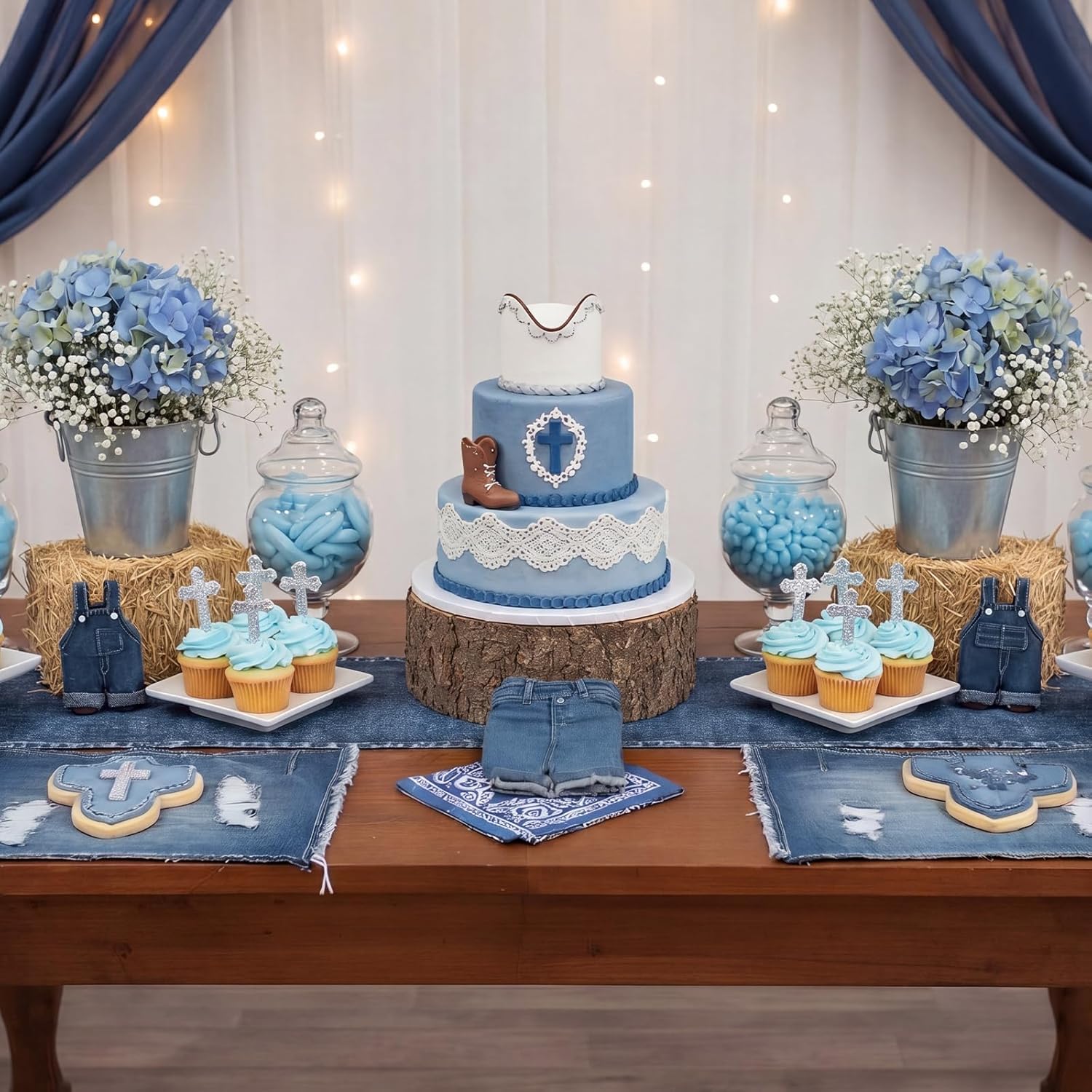 Mindsoft 10 Pcs Blue Jean Table Runners 13x72 Inches Blue Jean Baby Shower Decorations Denim Jeans Decorative Table Runners for Denim and Diamonds Bachelorette Engagement Wedding Decor Celebration