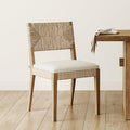 Nathan James Bailey 19 in. Boucle Dining Chair, Upholstered Side Chair with Natural Woven Rattan Back and Solid Wood Legs, Natural Brown/Rattan/Cream Boucle, Set of 4