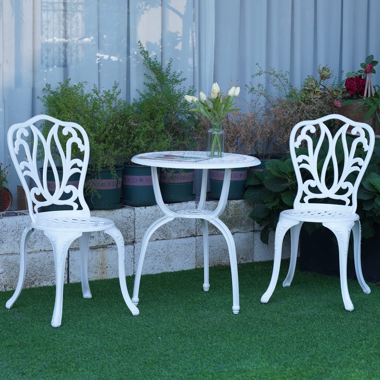 YKSY&YKSY 3-Piece Patio Bistro Furniture Set Cast-Aluminum Bistro Table Set for Lawn,Garden,Backyard (YILI Copper)