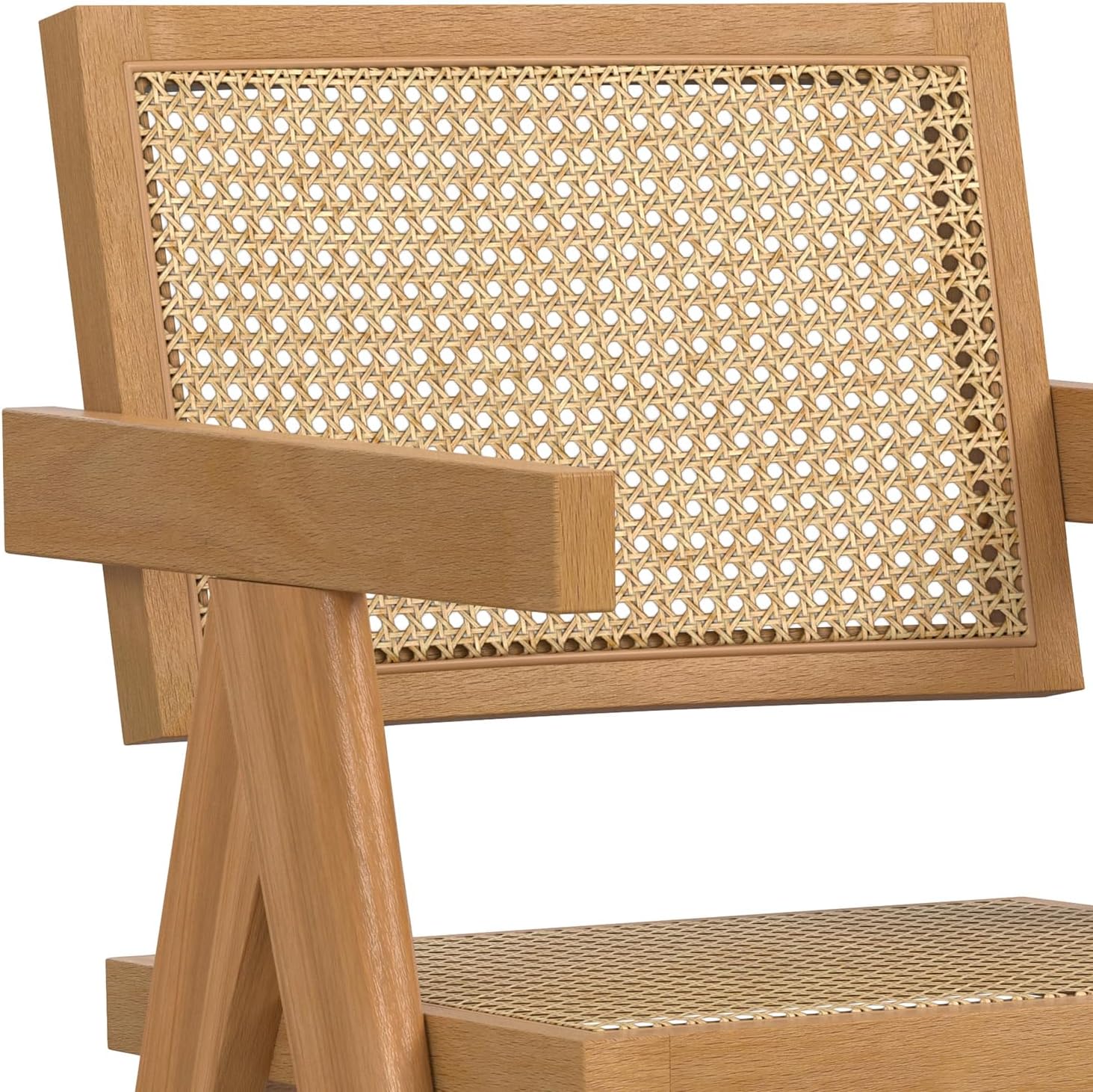 SIMPLIHOME Regina Dining Chairs - Mid-Century Modern Solid Beechwood and Rattan Arm Chair Set in Natural, Dining Room Seating with Open Frame, Curved Arms and Woven Seat and Backrest (Set of 2)