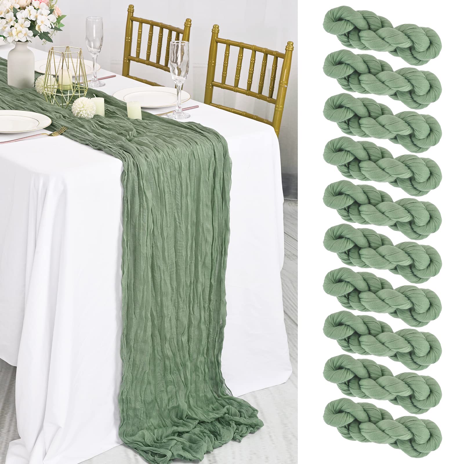 16 Packs Cheesecloth Table Runner Grey, 10Ft x 35"" Grey Rustic Gauze Boho Wedding Table Runner Decoration, Wedding Table Decor Table Cloth for Wedding Party Bridal Shower Table