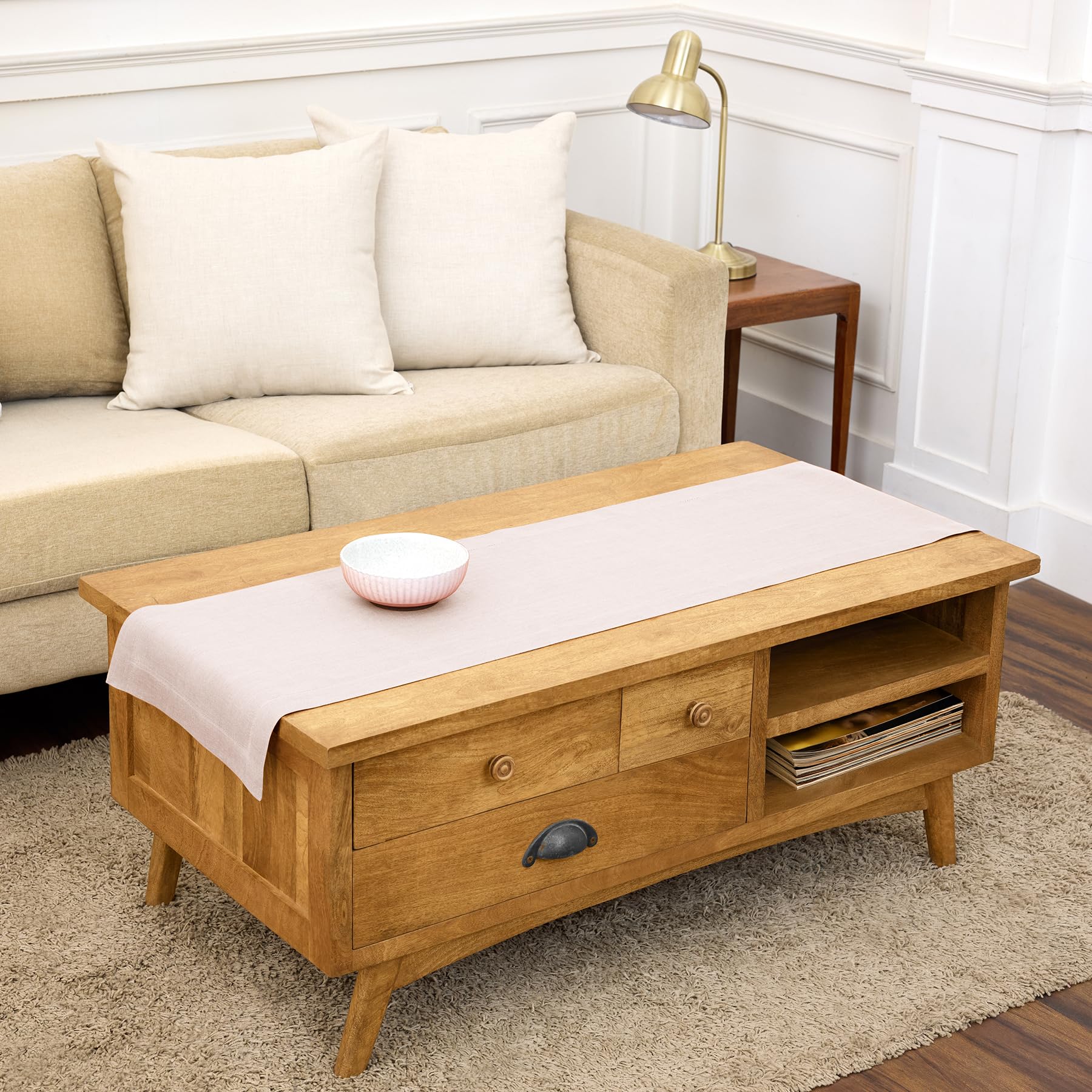 Solino Home Linen Natural Table Runner 72 Inches Long - 100% Pure Linen Dining Table Runner 14 x 72 Inch for Summer - Fete
