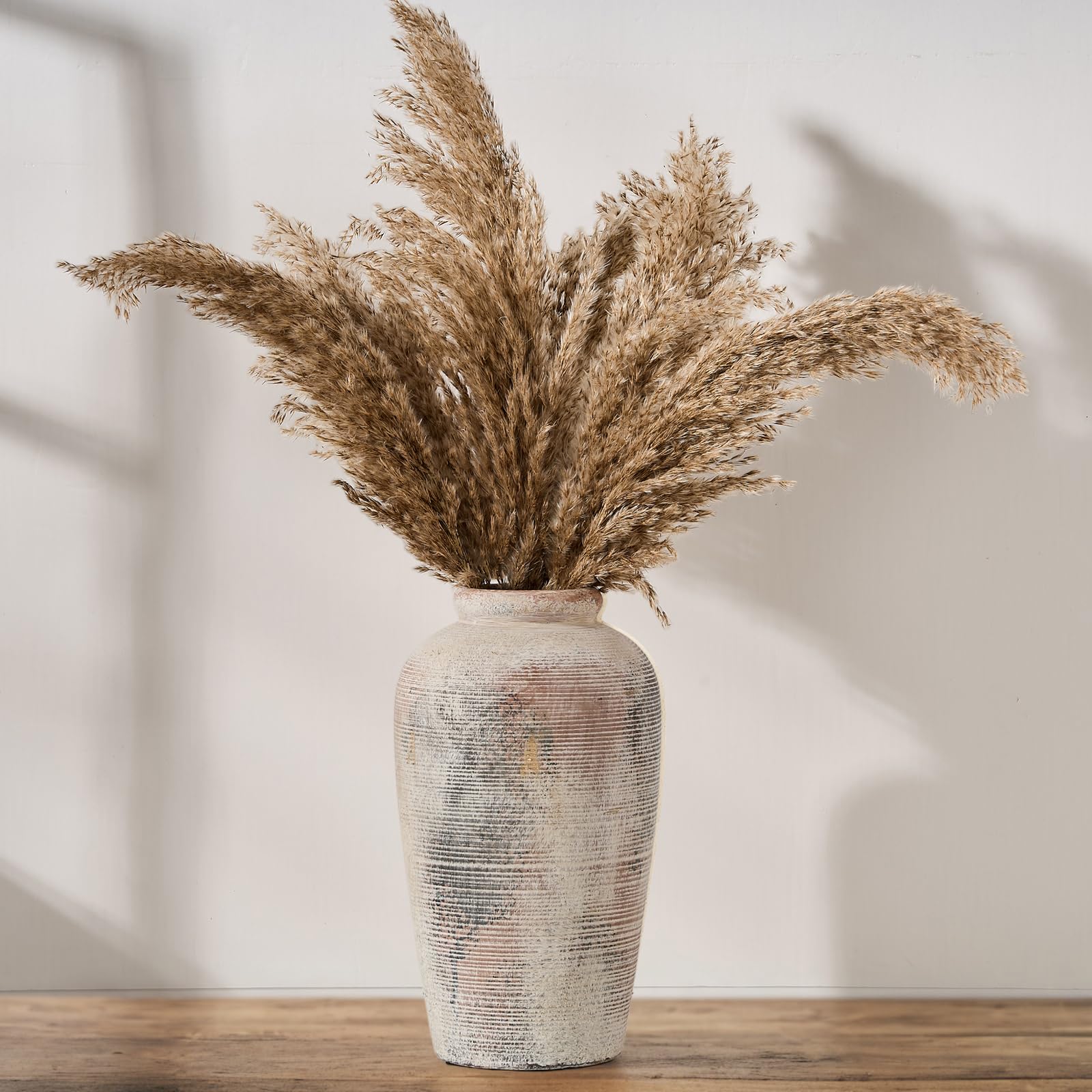 Vaseking Large Ceramic Rustic Vase, 11 inch Minimalist Decorative Farmhouse Tall Vase for Home Decor, Living Room, Shelf Decor, Enterway, Wedding, Table Decoration, Bronze