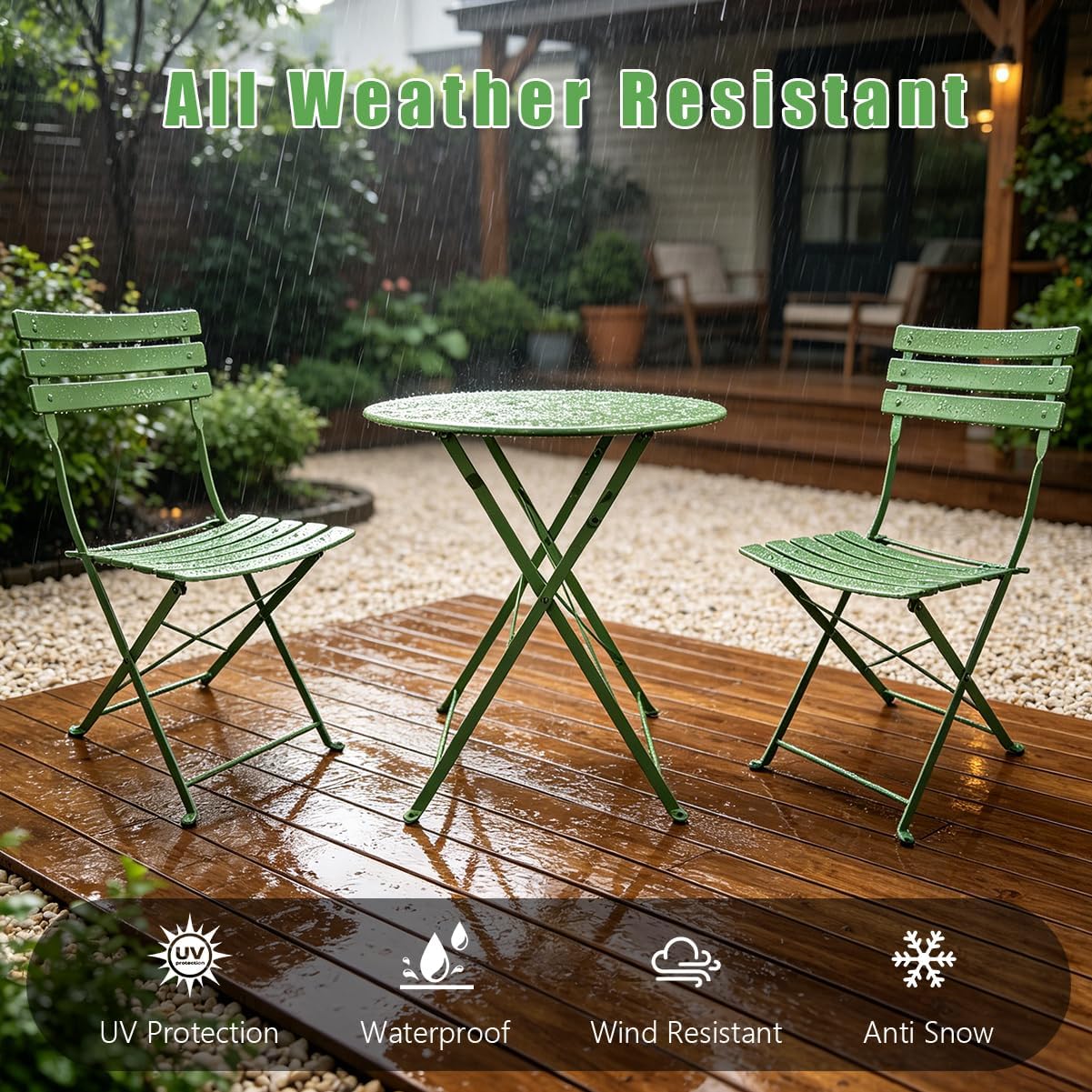 3-Piece Bistro Sets Folding Patio Furniture Set with 2 Chairs and 1 Table, Outdoor Indoor Conversation Set for Balcony Yard Garden, Green