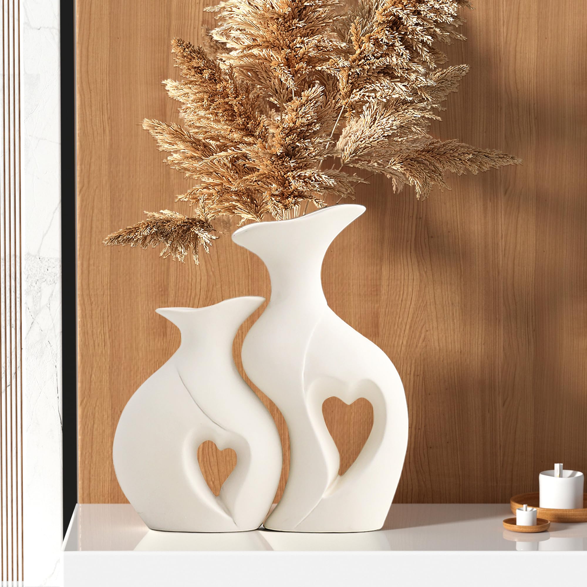 XL Black and White Vase Set of 2,Heart Shaped Ceramic Vases Home Decor,Minimalist Decorative Vases,Modern Home Decor for Wedding Dining Living Room Office Coffee Table Centerpiece