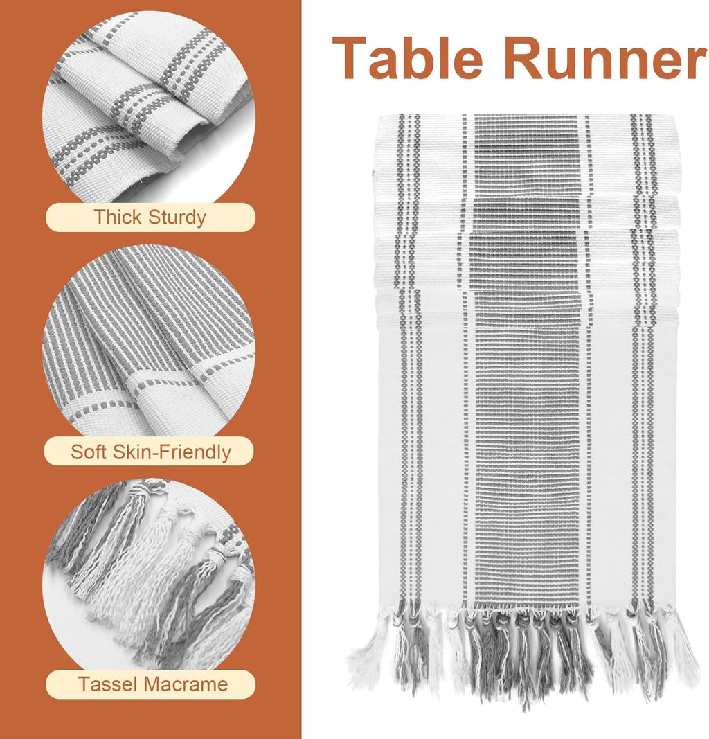 SK Studio 19Pcs Boho Table Runner Placemat and Napkin Ring Set Rectangle and Round Meal Mats Macrame Table Runner with Tassels for Wedding Kitchen Dining, Grey