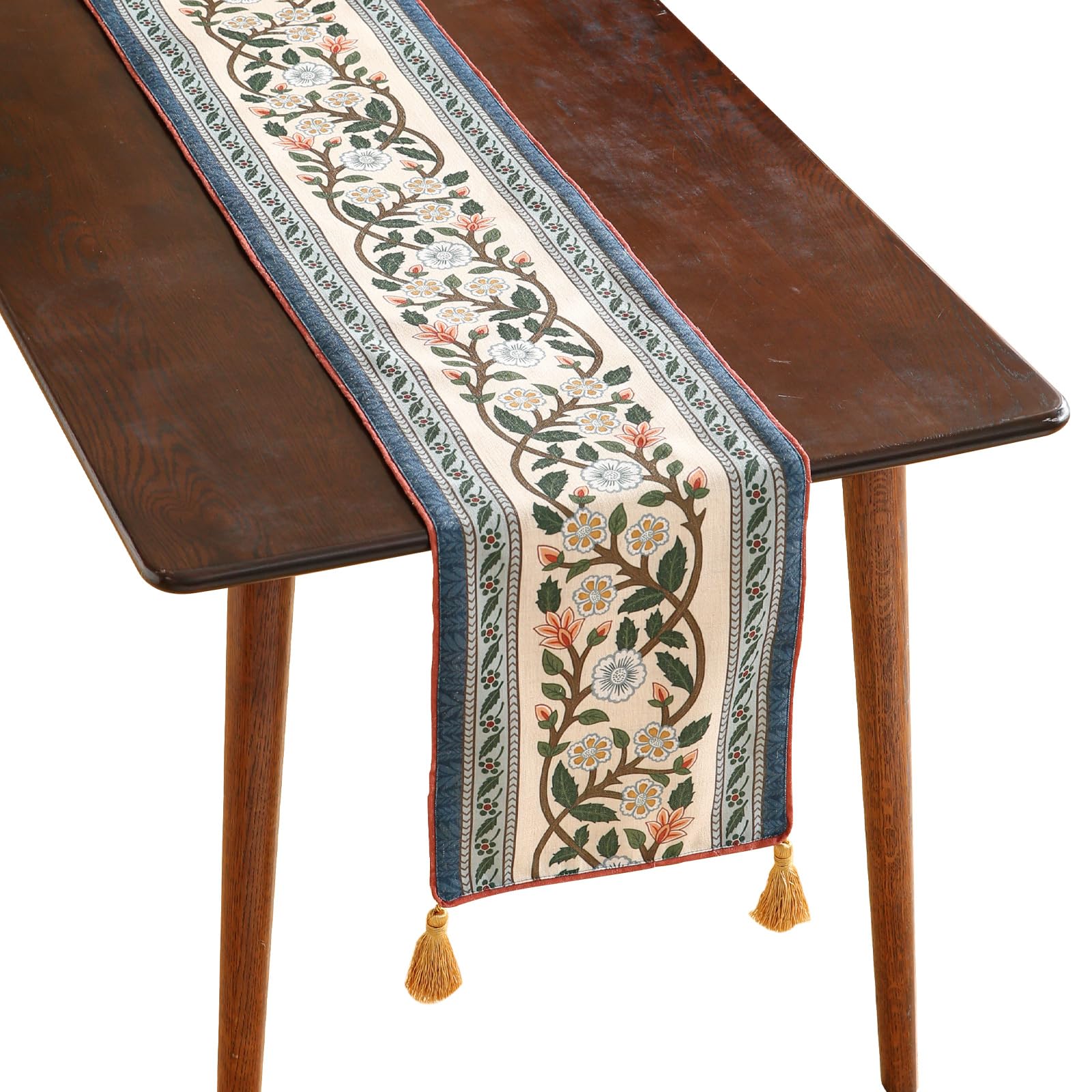 ISAENNE Designer French Country Linen Table Runner 71 Inches Long,Elegant Colorful Floral Pattern Table Runners for Dining Tables,Thanksgiving,Christmas,Kitchen Decor,12"*71"-Serenity F