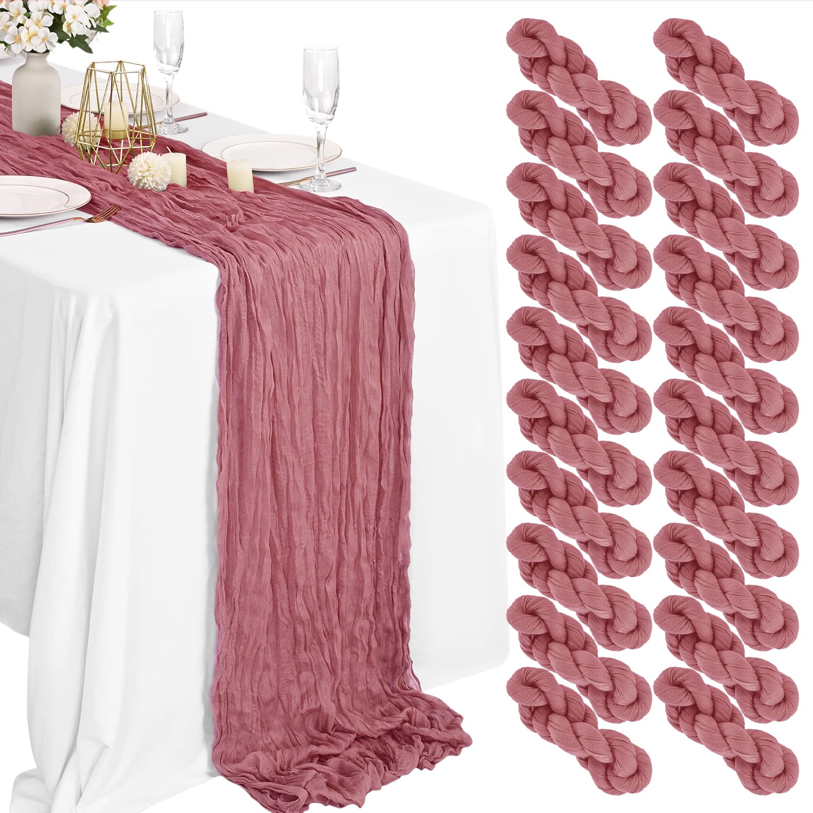 16 Packs Cheesecloth Table Runner Grey, 10Ft x 35"" Grey Rustic Gauze Boho Wedding Table Runner Decoration, Wedding Table Decor Table Cloth for Wedding Party Bridal Shower Table