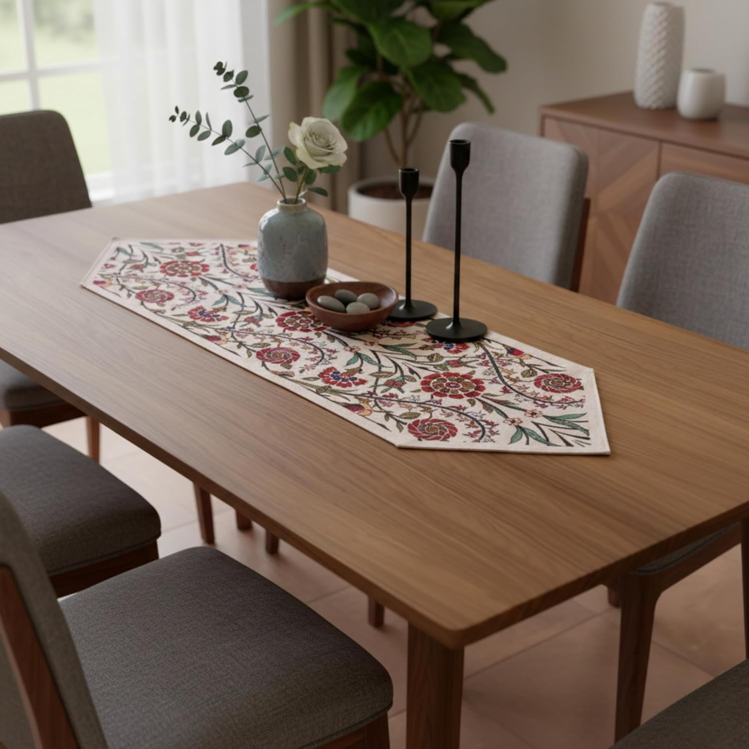 Jacquard Woven Floral Table Runner 18x55 inches – Rustic Gobelin Tapestry Dining Table Decor, Durable Cotton & Polyester Blend Fabric, Vintage Farmhouse Style, Machine Washable Easy Care (Pattern 1)