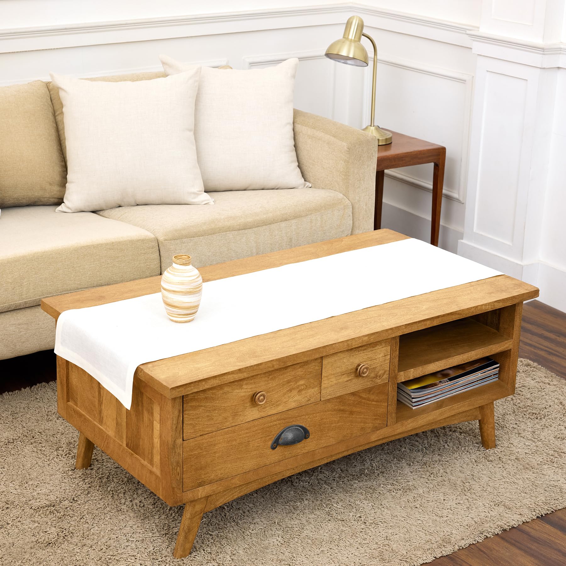 Solino Home Linen Natural Table Runner 72 Inches Long - 100% Pure Linen Dining Table Runner 14 x 72 Inch for Summer - Fete