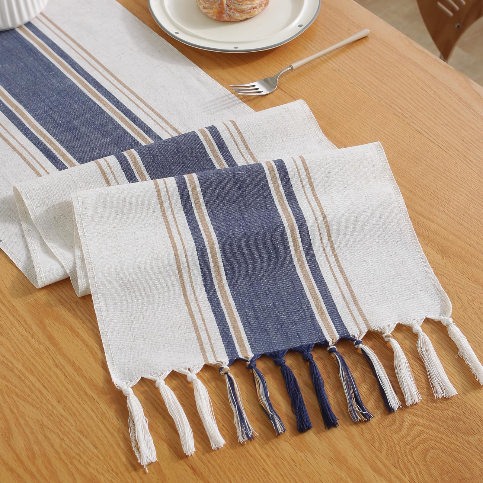 Niviy Boho Table Runner for Home Decor 144 Inches Long Farmhouse Macrame Table Runner Cotton Linen Woven Table Runners for Summer Dining Table Decoration, Beige & Brown