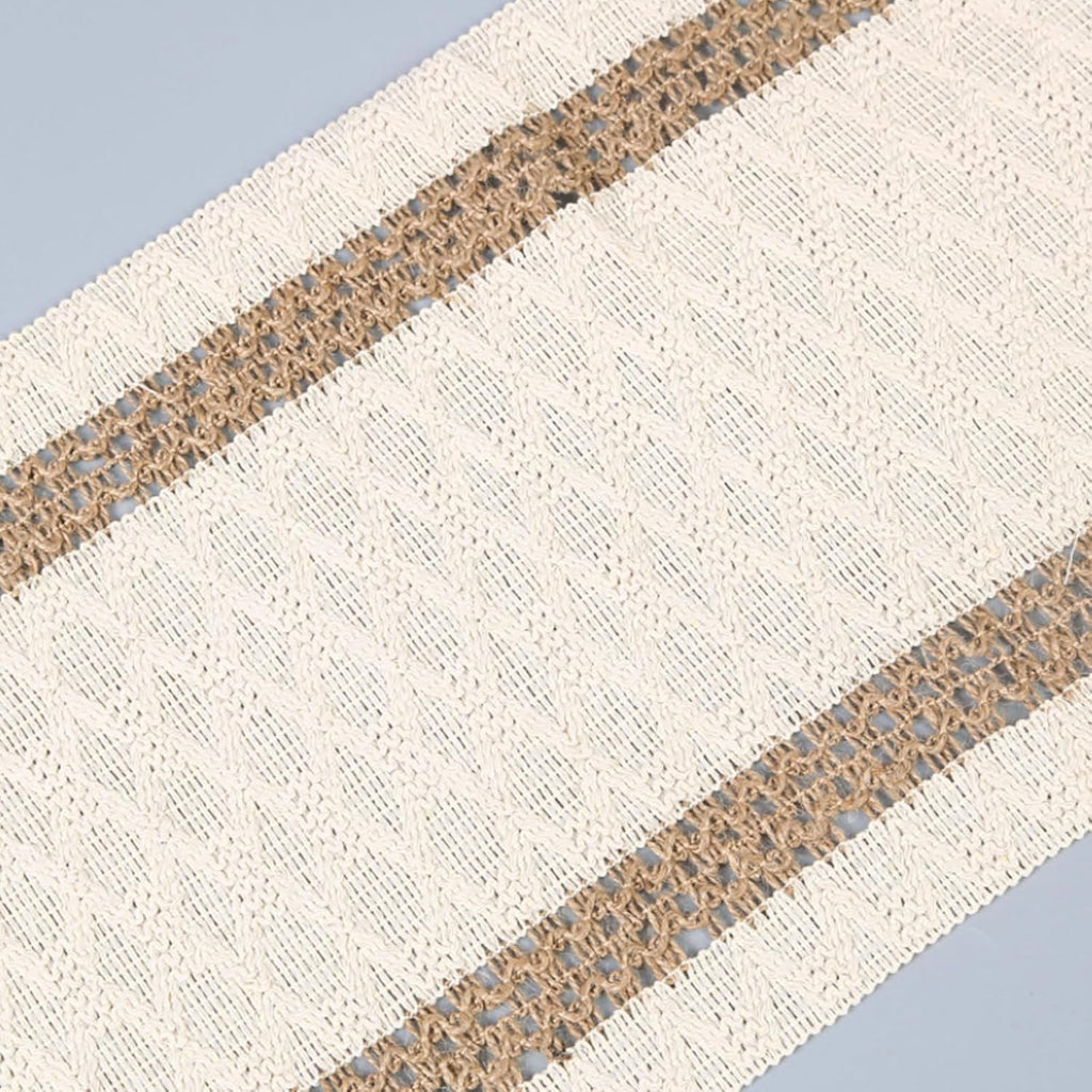 Niviy Boho Table Runner for Home Decor 144 Inches Long Farmhouse Macrame Table Runner Cotton Linen Woven Table Runners for Summer Dining Table Decoration, Beige & Brown