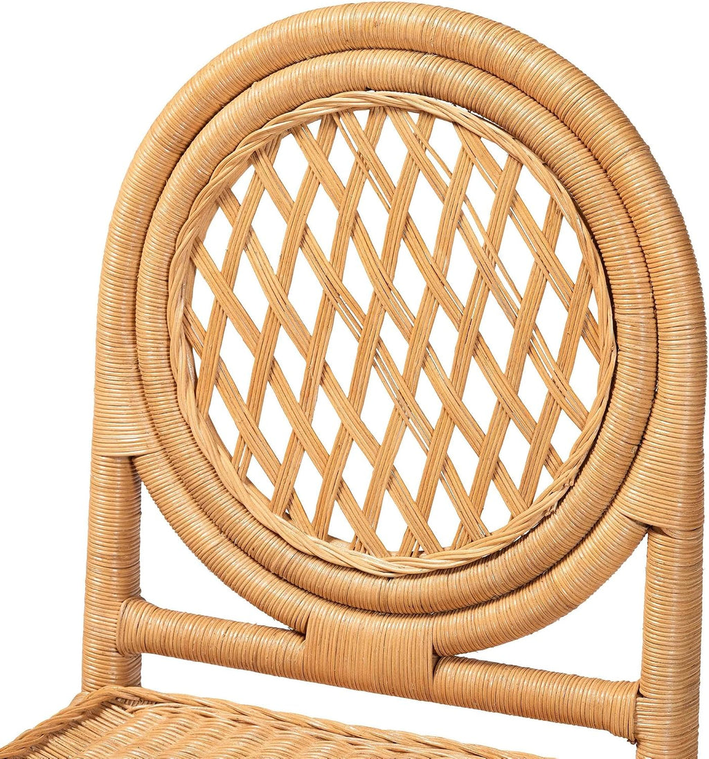 Bali & pari Oxford Natural Rattan Chair with Round Back-Handwoven Cane Accent Seating with Open Lattice Design, Dining Height, Set of 2
