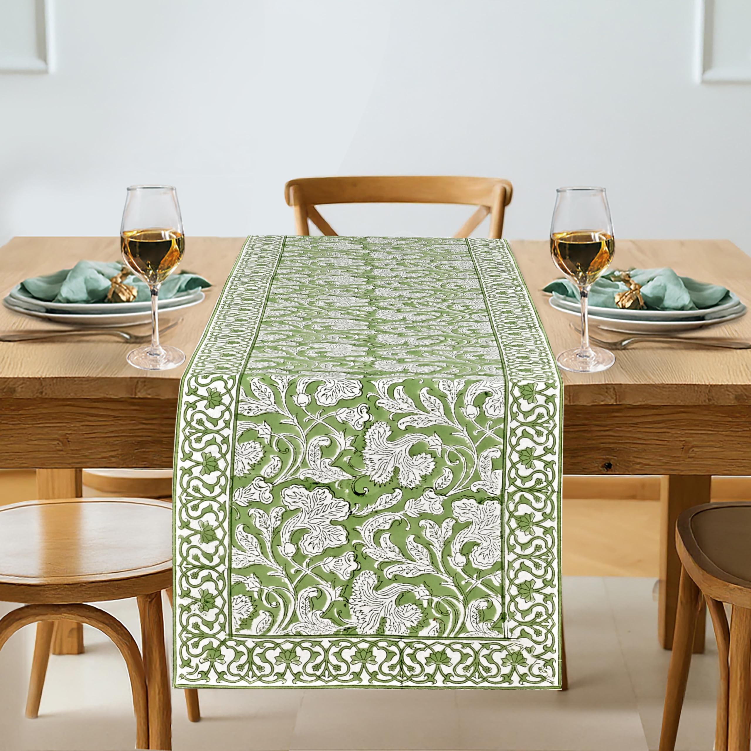 Ridhi Light Steel Blue Hand Block Print 100% Cotton Reusable Table Runner 16" X 90" Inches Table Runner Decorative Everyday Use for Dining, Home Gift for Spring, Easter, Valentine