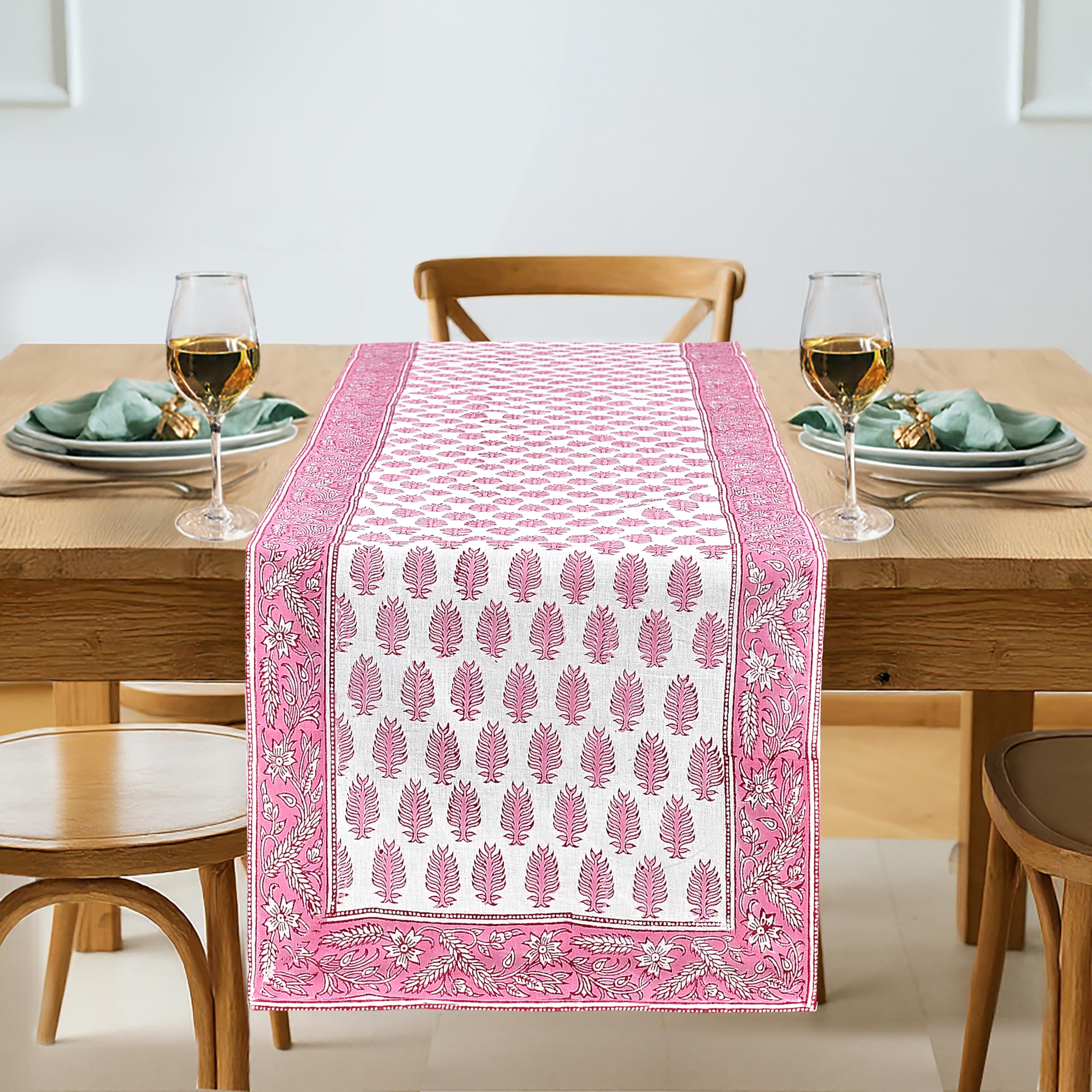 Ridhi Light Steel Blue Hand Block Print 100% Cotton Reusable Table Runner 16" X 90" Inches Table Runner Decorative Everyday Use for Dining, Home Gift for Spring, Easter, Valentine