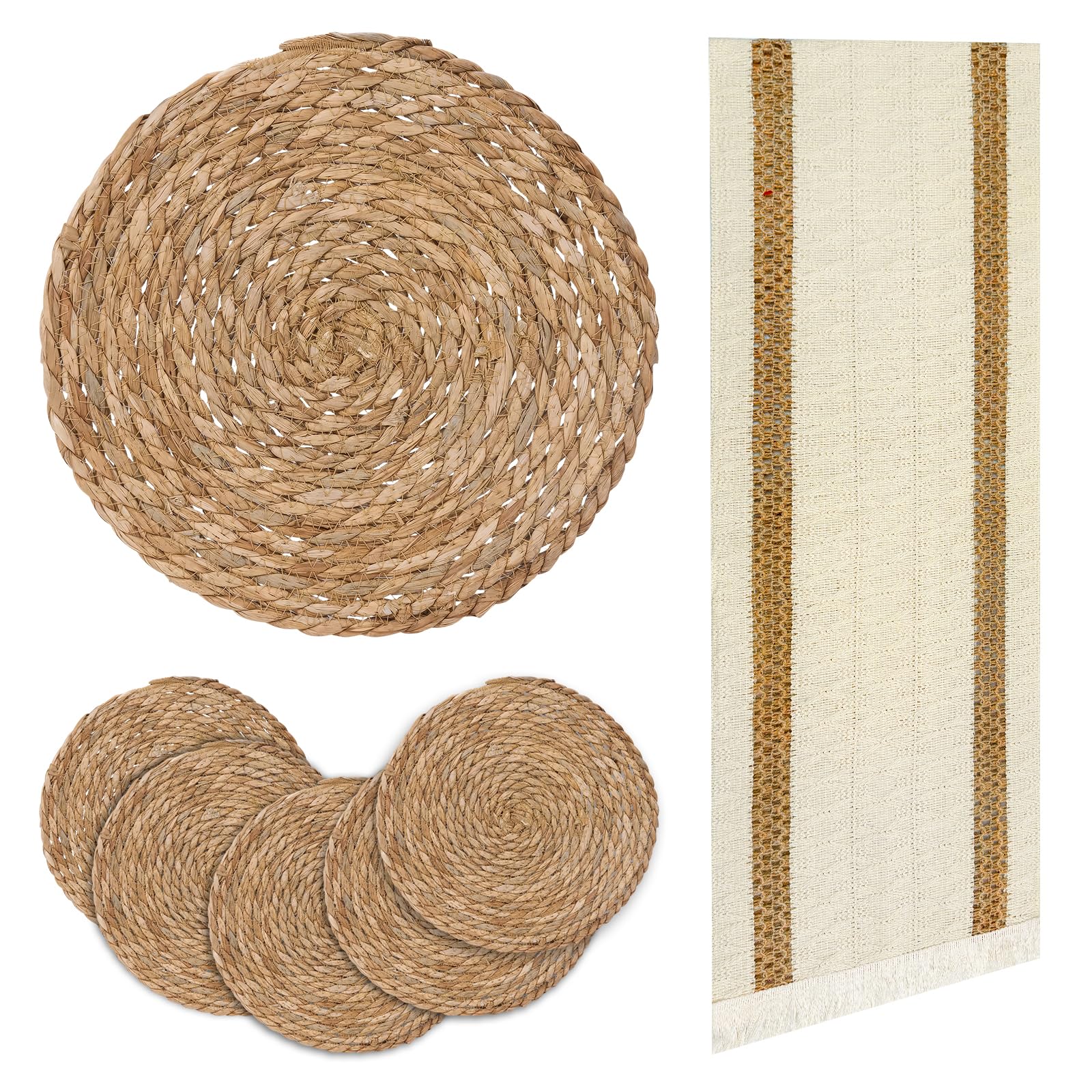 Niviy Boho Table Runner for Home Decor 144 Inches Long Farmhouse Macrame Table Runner Cotton Linen Woven Table Runners for Summer Dining Table Decoration, Beige & Brown
