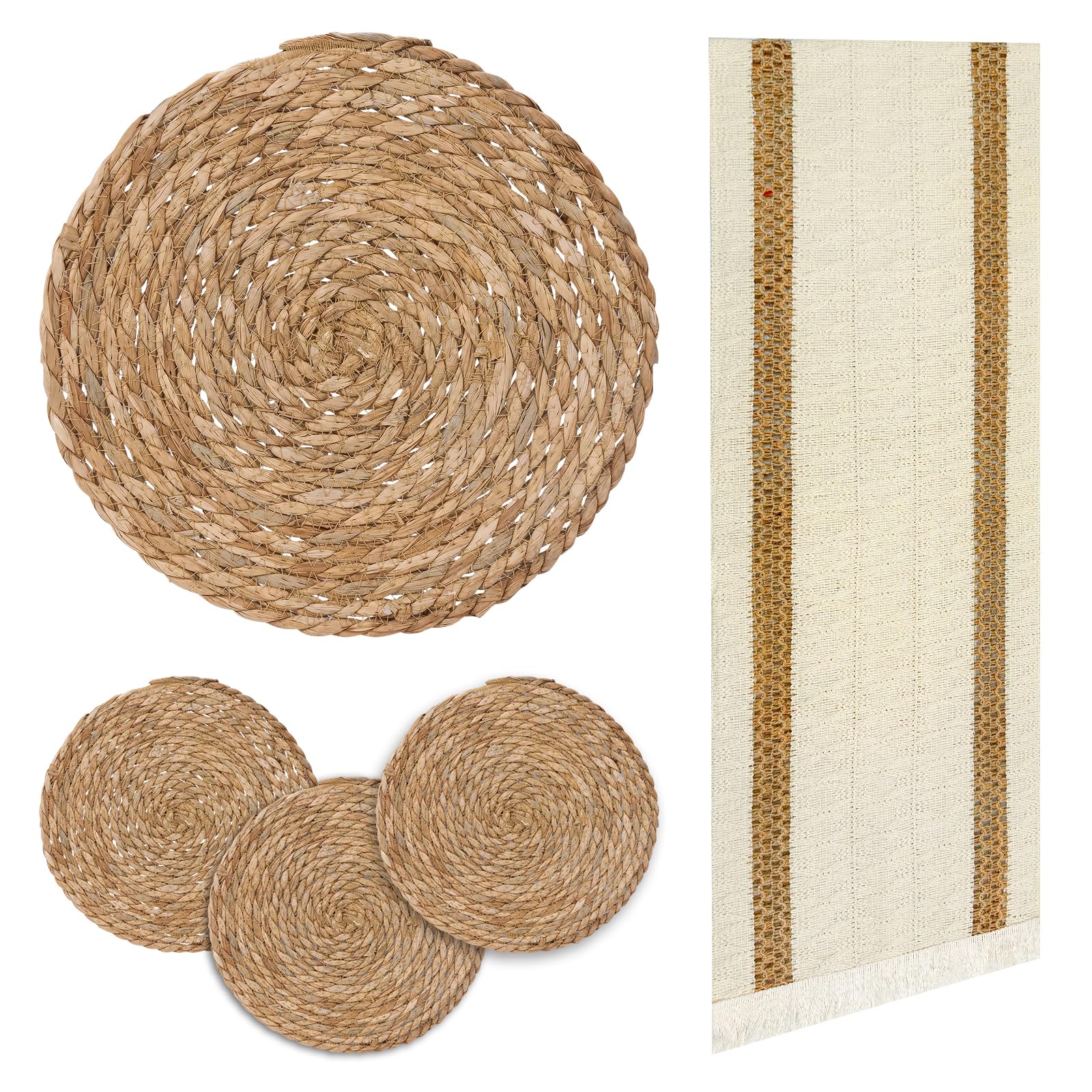 Niviy Boho Table Runner for Home Decor 144 Inches Long Farmhouse Macrame Table Runner Cotton Linen Woven Table Runners for Summer Dining Table Decoration, Beige & Brown