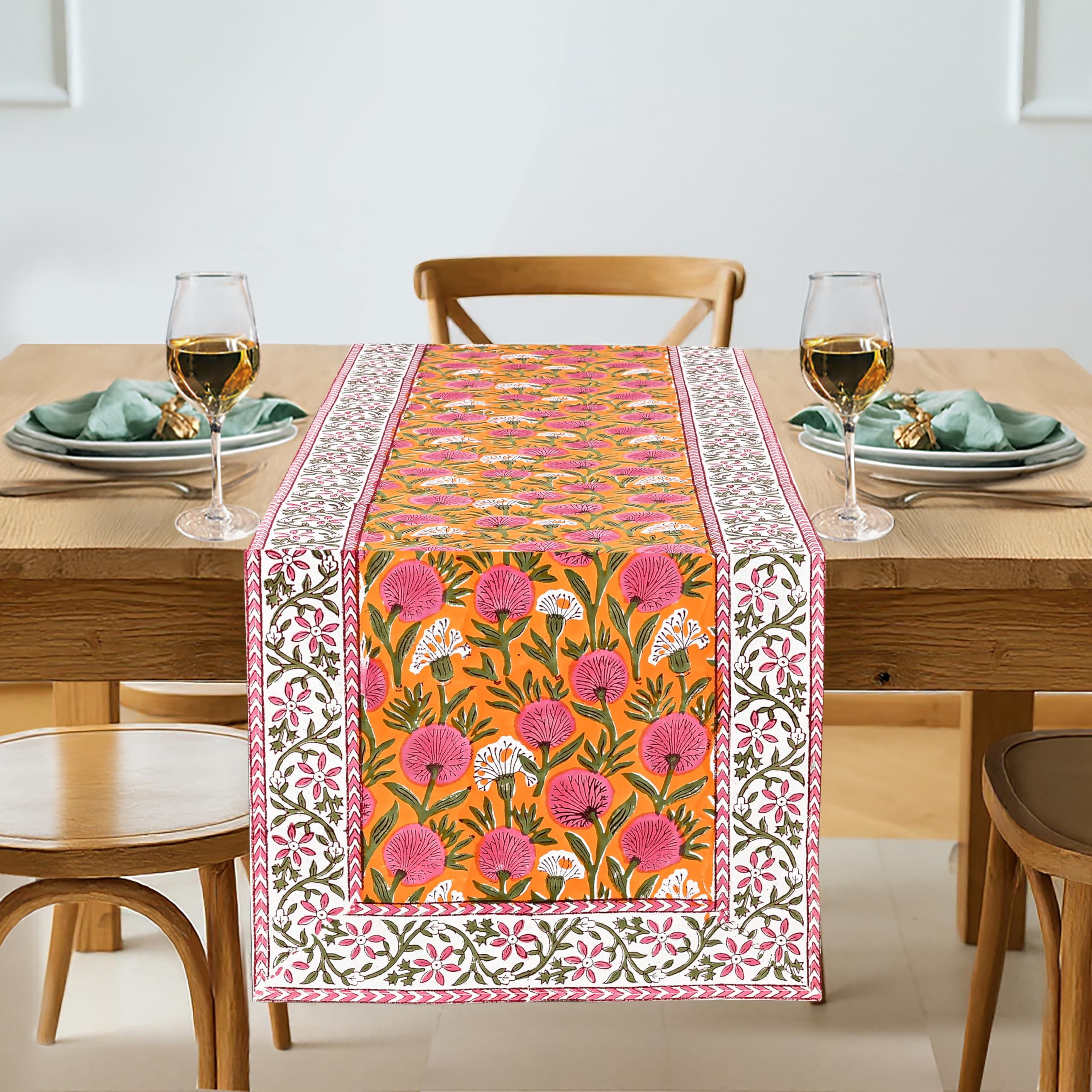 Ridhi Light Steel Blue Hand Block Print 100% Cotton Reusable Table Runner 16" X 90" Inches Table Runner Decorative Everyday Use for Dining, Home Gift for Spring, Easter, Valentine