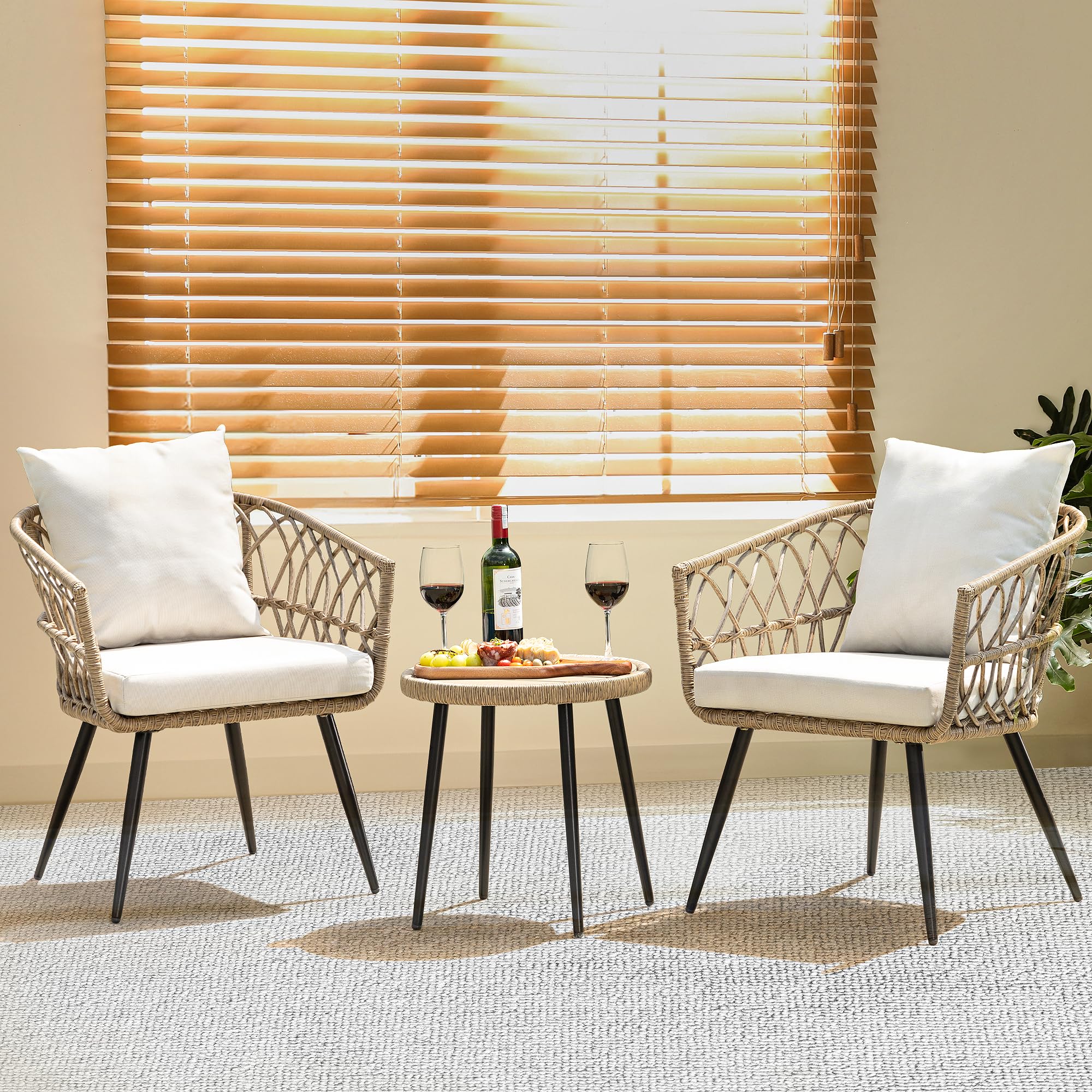 Idzo Heavy Duty 400lbs Capacity Patio Bistro Set 3 Piece Outdoor, Folding Chairs w/Cushion, Square Table, FSC-Certified Acacia Wood, Space-Saving Design for Balcony, Garden and Porch - Upgrade