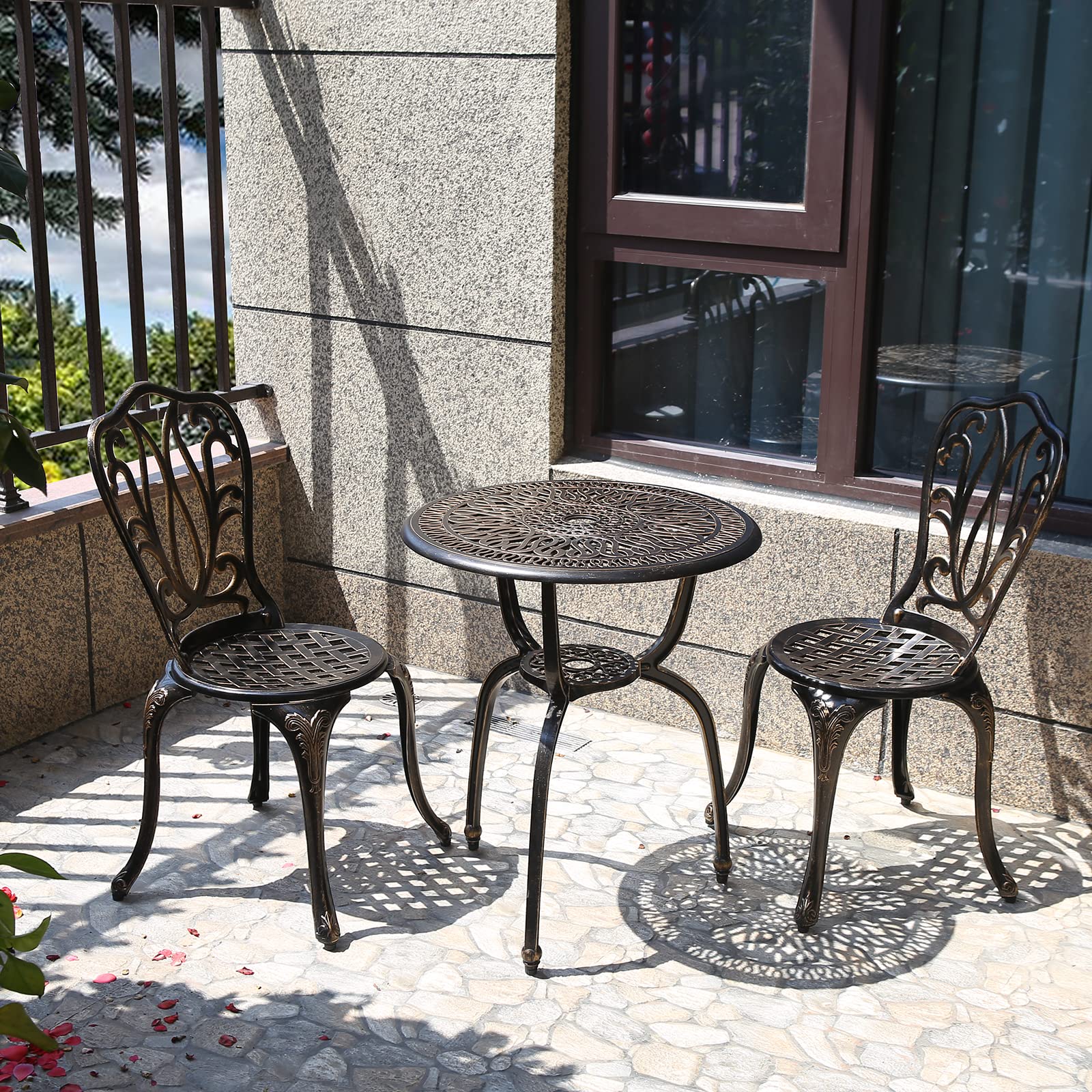 3 Piece Bistro Set,Outdoor Patio Set,Anti-Rust Cast Aluminum Bistro Table Set for Park Yard Front Porch Furniture(New White)…