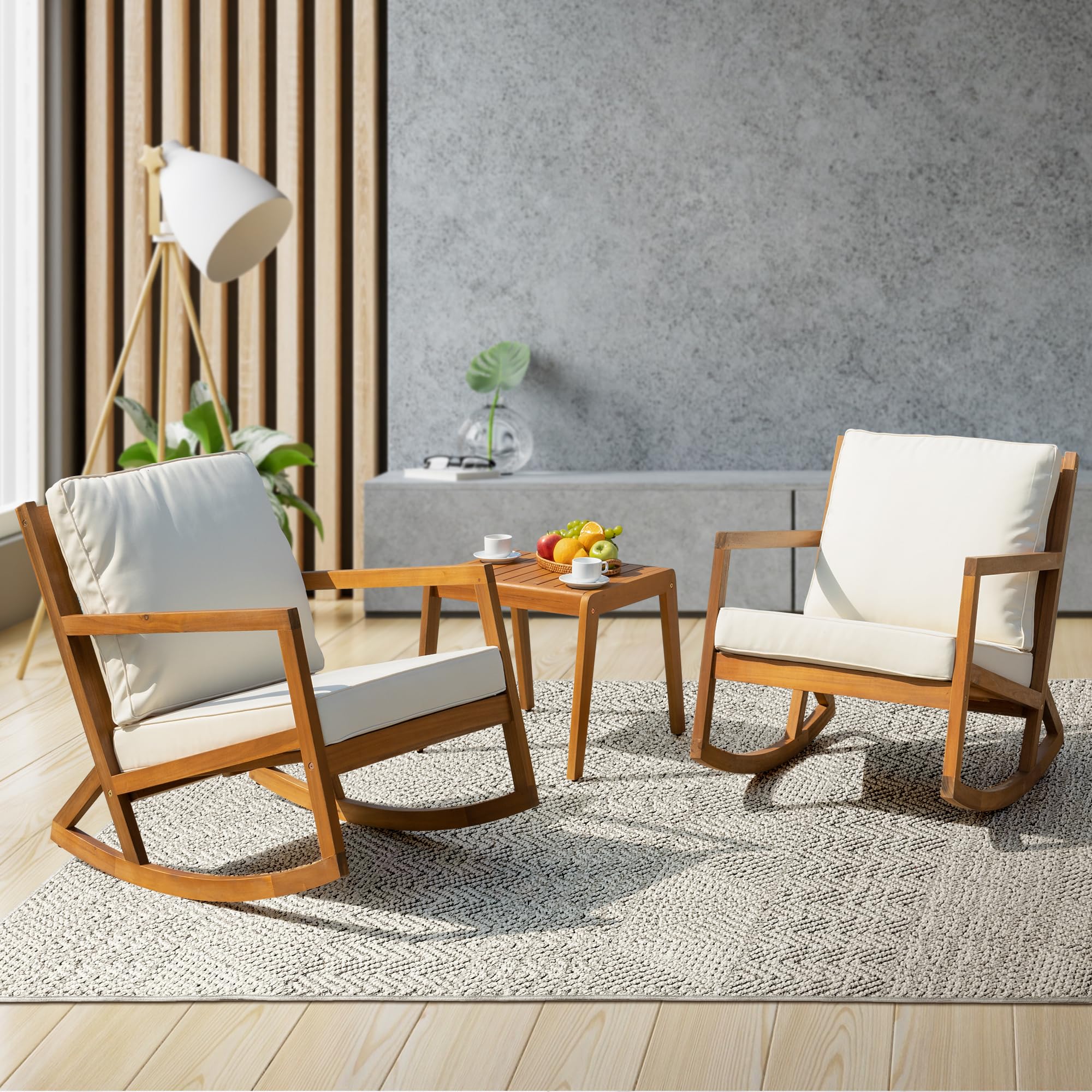 Idzo Heavy Duty 400lbs Capacity Patio Bistro Set 3 Piece Outdoor, Folding Chairs w/Cushion, Square Table, FSC-Certified Acacia Wood, Space-Saving Design for Balcony, Garden and Porch - Upgrade