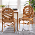 Bali & pari Oxford Natural Rattan Chair with Round Back-Handwoven Cane Accent Seating with Open Lattice Design, Dining Height, Set of 2