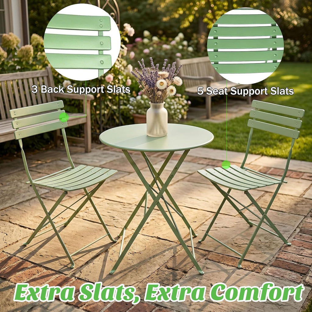 3-Piece Bistro Sets Folding Patio Furniture Set with 2 Chairs and 1 Table, Outdoor Indoor Conversation Set for Balcony Yard Garden, Green